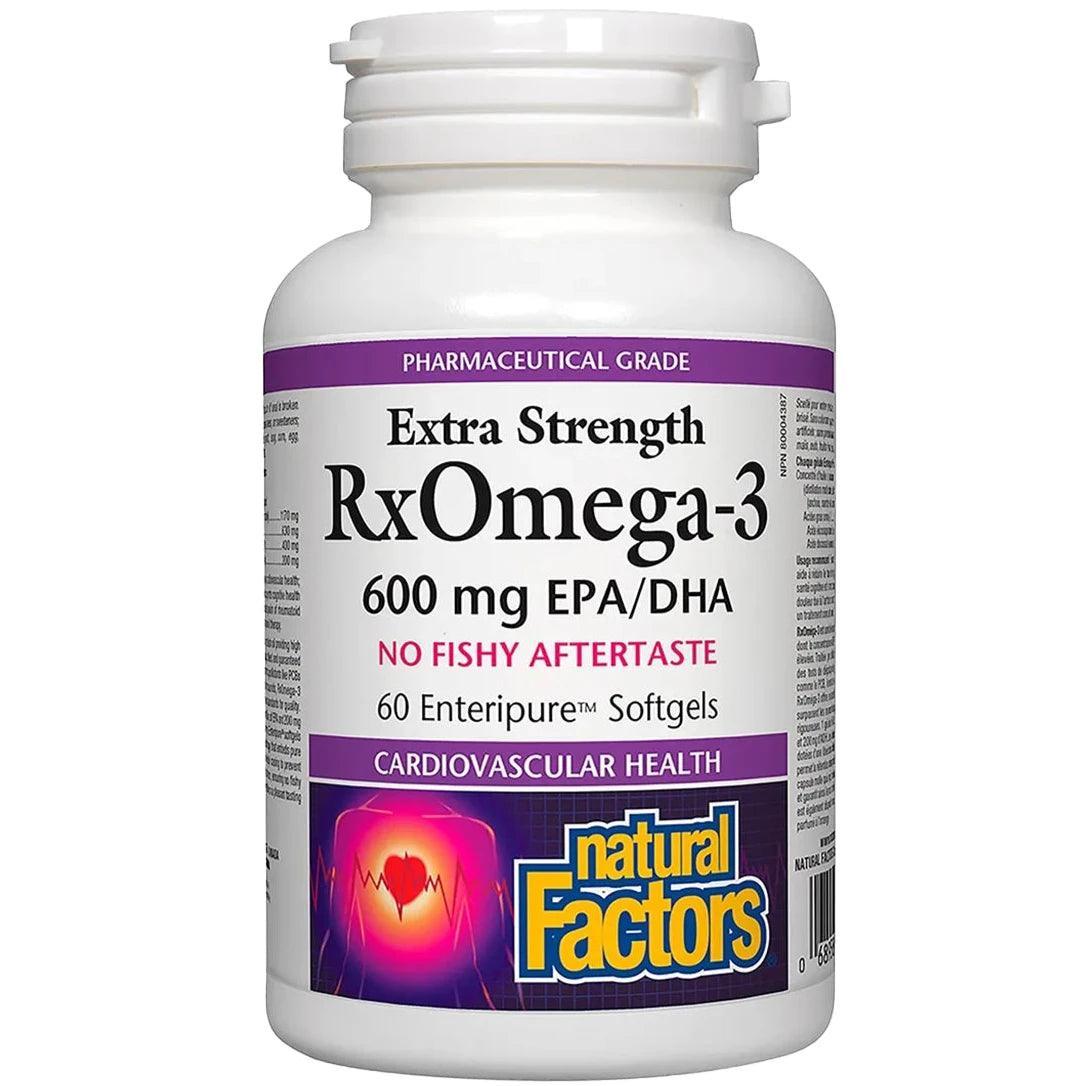 Natural Factors Rx Omega-3 Extra Strength 600mg Fish Oil Supplement - 60 Softgels for Heart, Brain & Joint Health | Supports Cardiovascular Function & Cognitive Performance