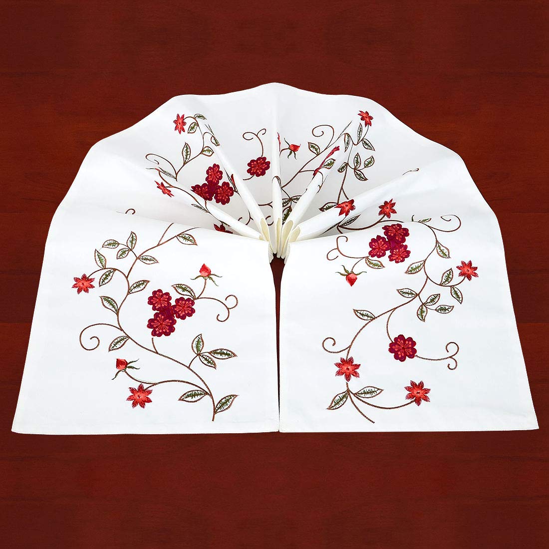 Simhomesn Double Thickness Rustic Embroidered Floral Table Runner - Burgundy 14x53 Inch - Elegant Dining Table Decor for Spring Summer Weddings & Farmhouse Decor