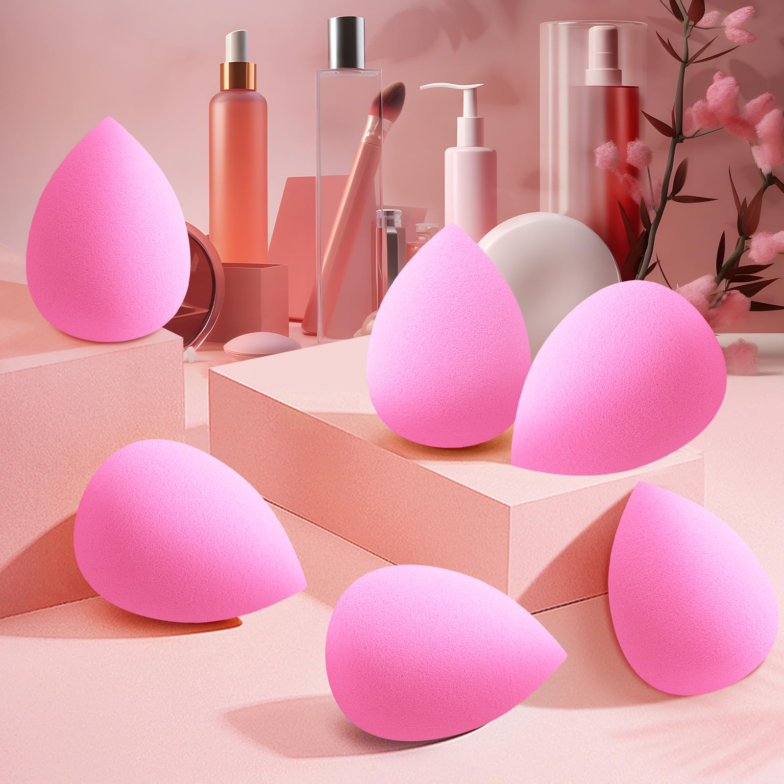 6 PCS Makeup Sponges Set - Latex Free Beauty Blender for Foundation, Liquid, Cream & Powder - Soft Pink Blending Sponge for Flawless Makeup Application - Perfect for Daily Use, Travel & Professional Makeup Artists