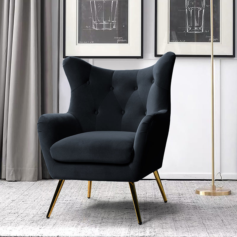 Luxury Isabelle Wingback Velvet Upholstered Armchair - High Back Accent Chair with Sturdy Metal Legs for Living Room, Bedroom & Office Decor