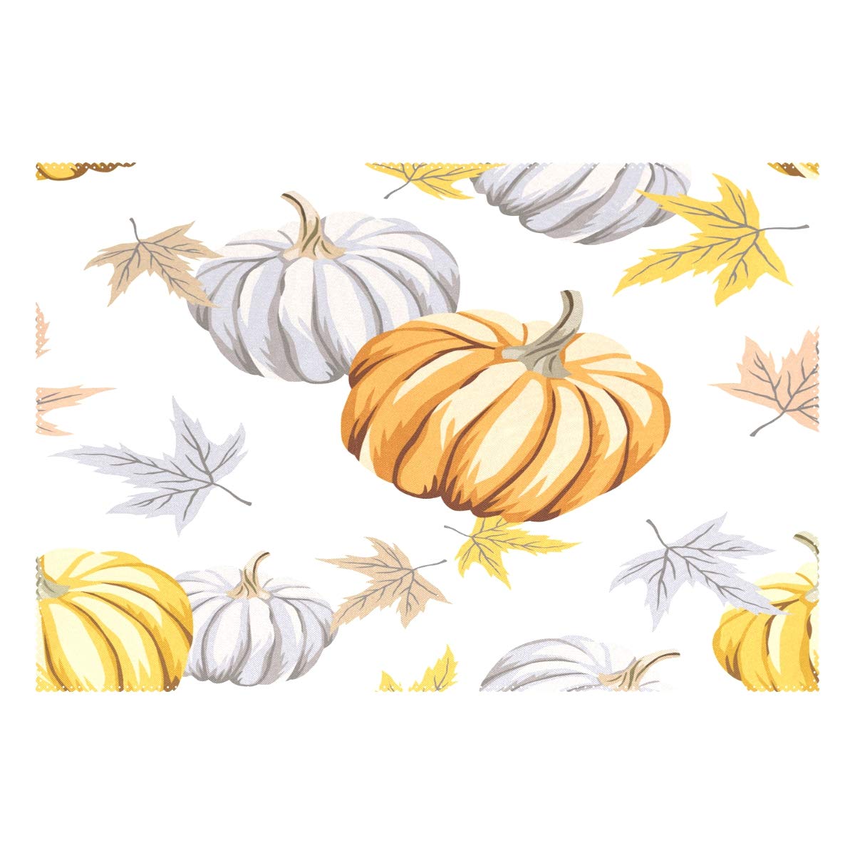 MOYYO Heat Resistant Non-Slip Polyester Placemats - Set of 4 Gray Pumpkin & Autumn Leaves Design, Washable & Easy Clean for Dining Table, Kitchen Decor | Perfect for Fall Thanksgiving Dinner & Holiday Table Setting