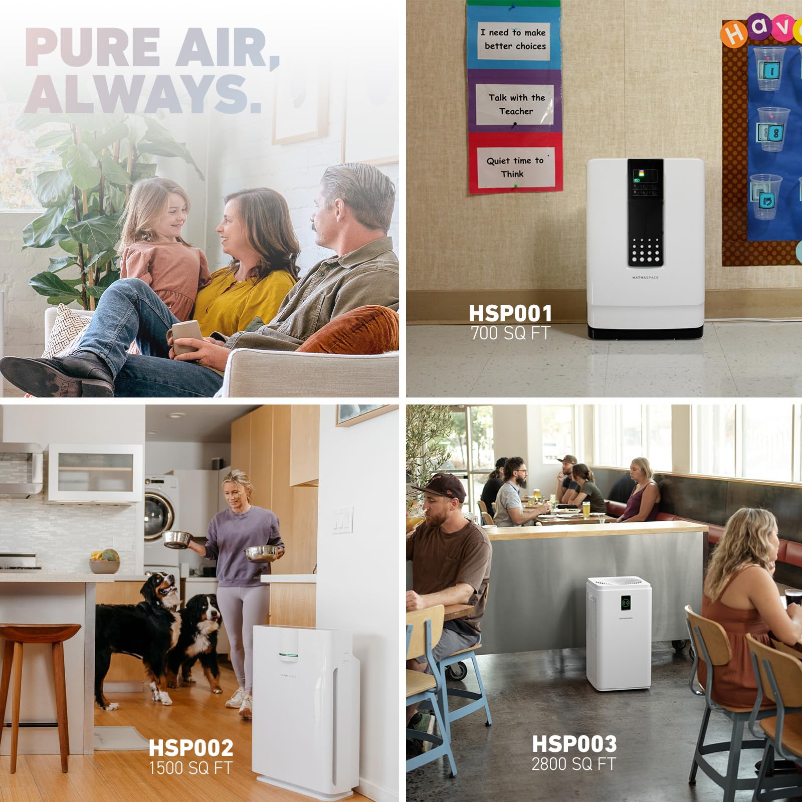 HATHASPACE HSP002 True HEPA Air Purifier for Home - 99.9% Dust, Smoke, Pet Dander, Odor & VOC Removal - Covers 1500 Sq. Ft - Quiet Air Cleaner with Smart Sensor - Ideal for Bedroom, Living Room & Large Spaces - Perfect for Allergy & Asthma Relief