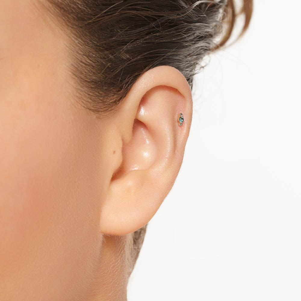 10k Gold Blue Topaz Trio Bar Helix Single Stud Earrings for Women - Perfect for Everyday Wear, Parties & Gifts