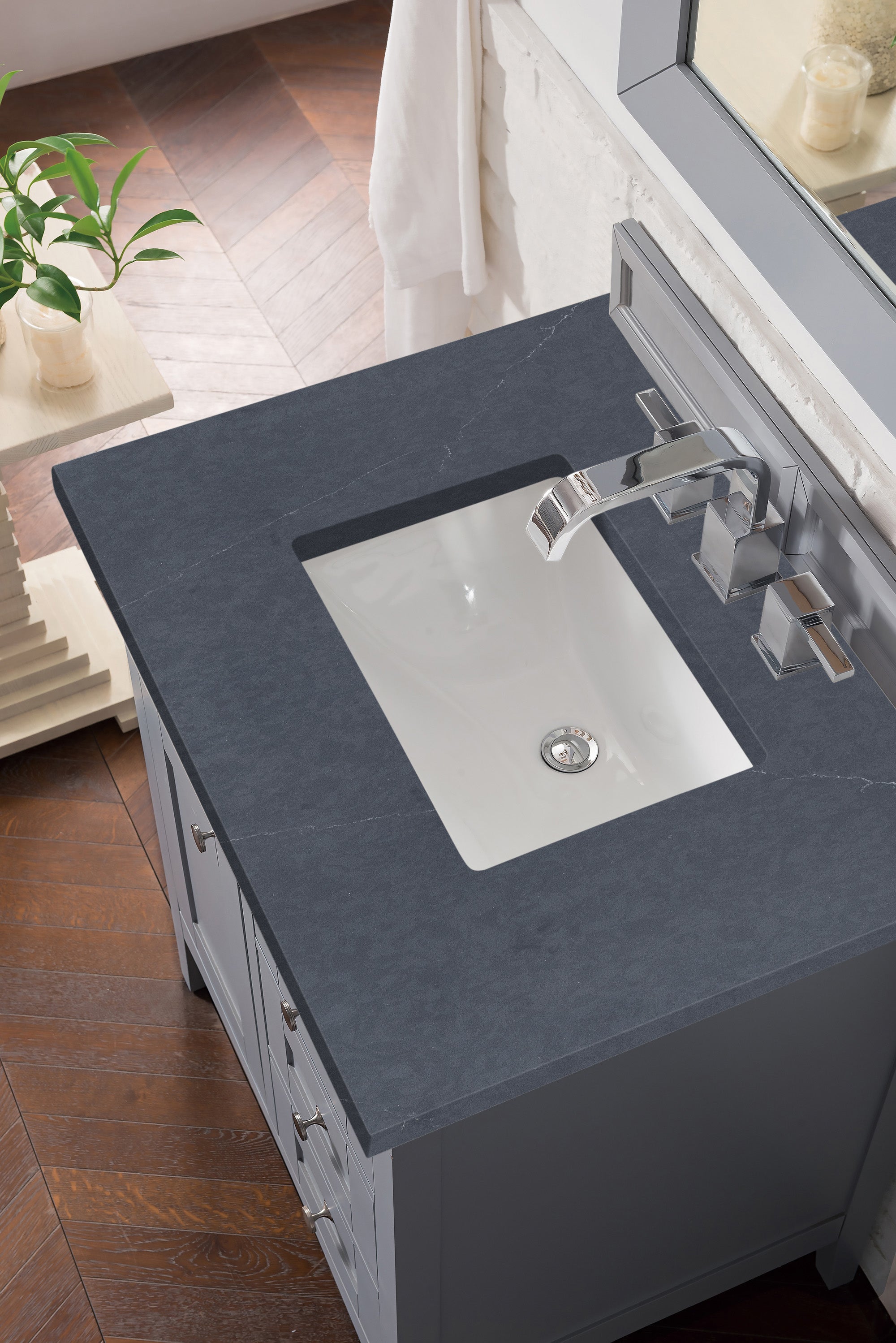 Palisades 30 Inch Single Bathroom Vanity with Charcoal Soapstone Quartz Top - Silver Gray Finish for Modern Home Decor | Perfect for Small Bathrooms & Powder Rooms