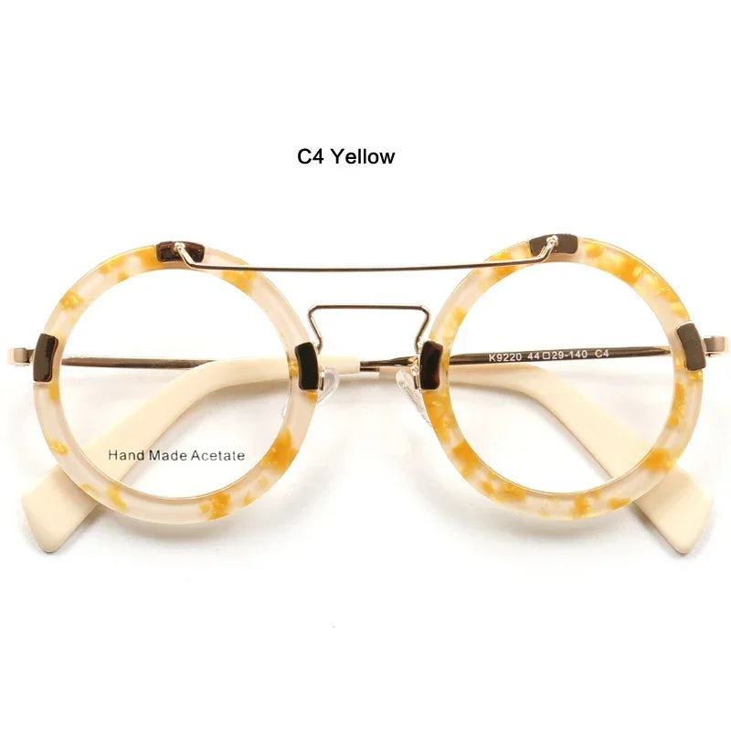 Aror Women's Full Rim Round Double Bridge Acetate Titanium Eyeglasses Frame 49220 | Lightweight & Durable Glasses for Work, Reading & Fashion Accessories