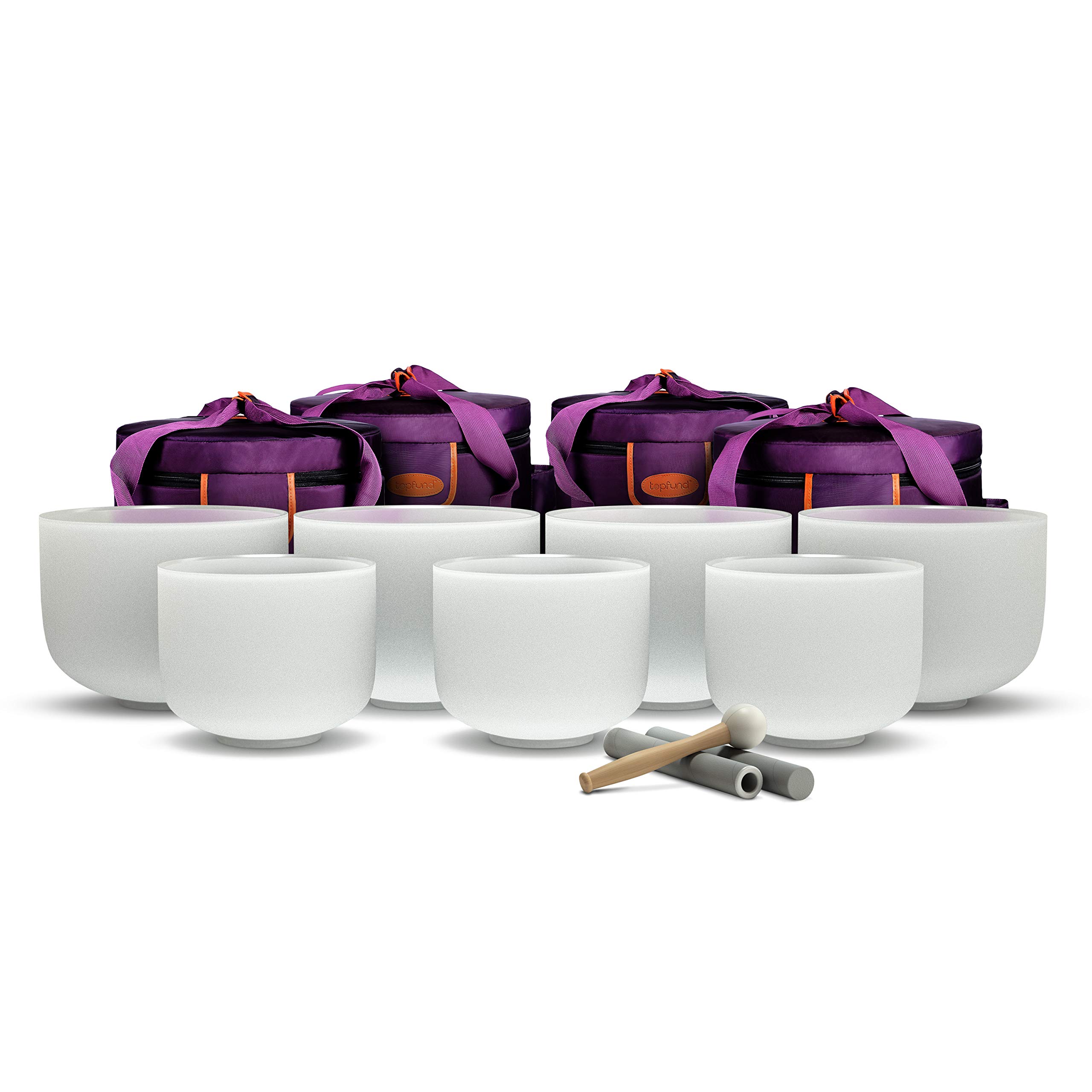 TOPFUND Set of 7 Chakra Crystal Singing Bowls 8-10 Inch with Carrying Case & Mallets - Healing Meditation, Yoga, Sound Therapy, Spiritual Practice