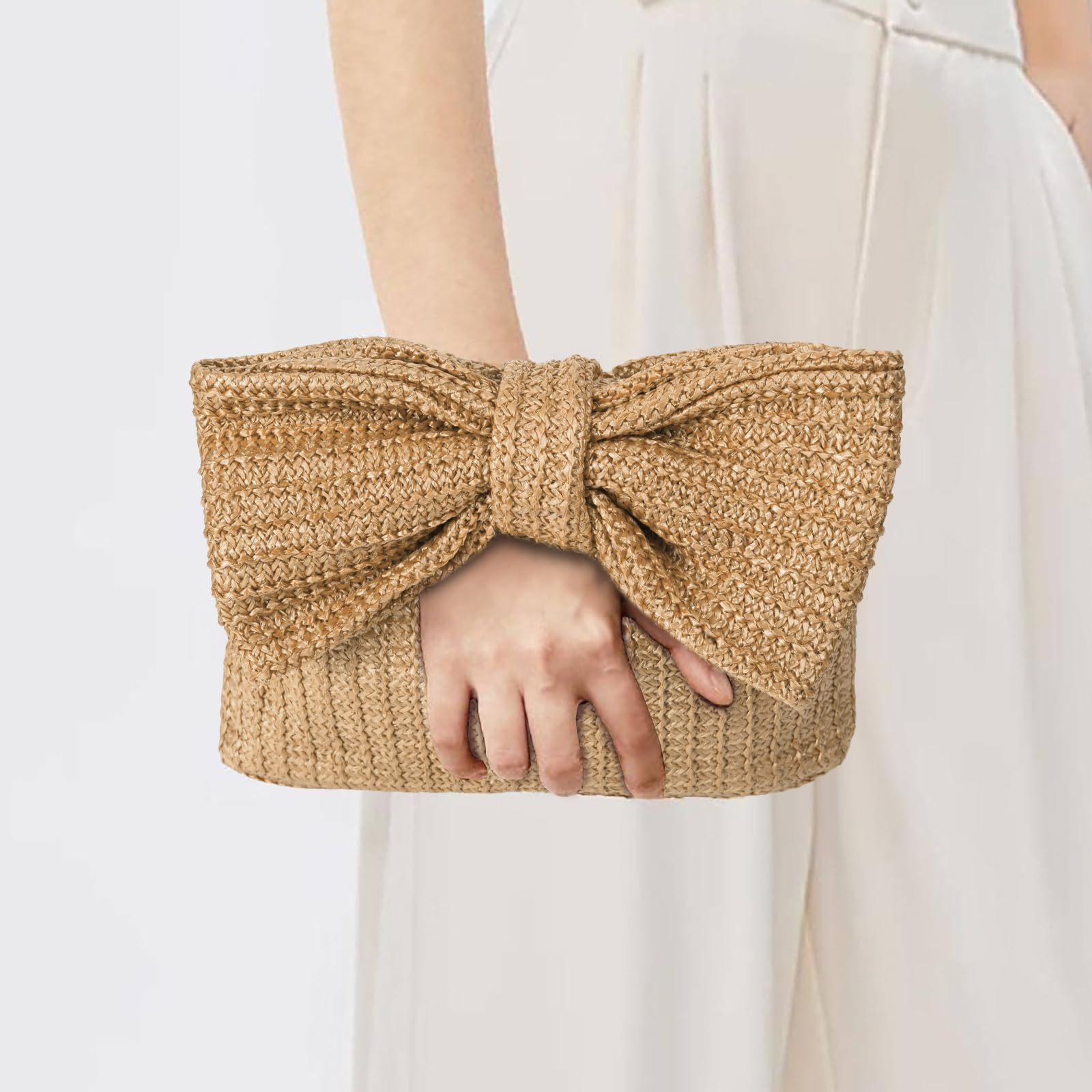 Stylish Handmade Straw Clutch Purse for Women - Elegant Bow Design for Wedding, Party, Prom & Club Events - Perfect Photo Accessory & Evening Bag