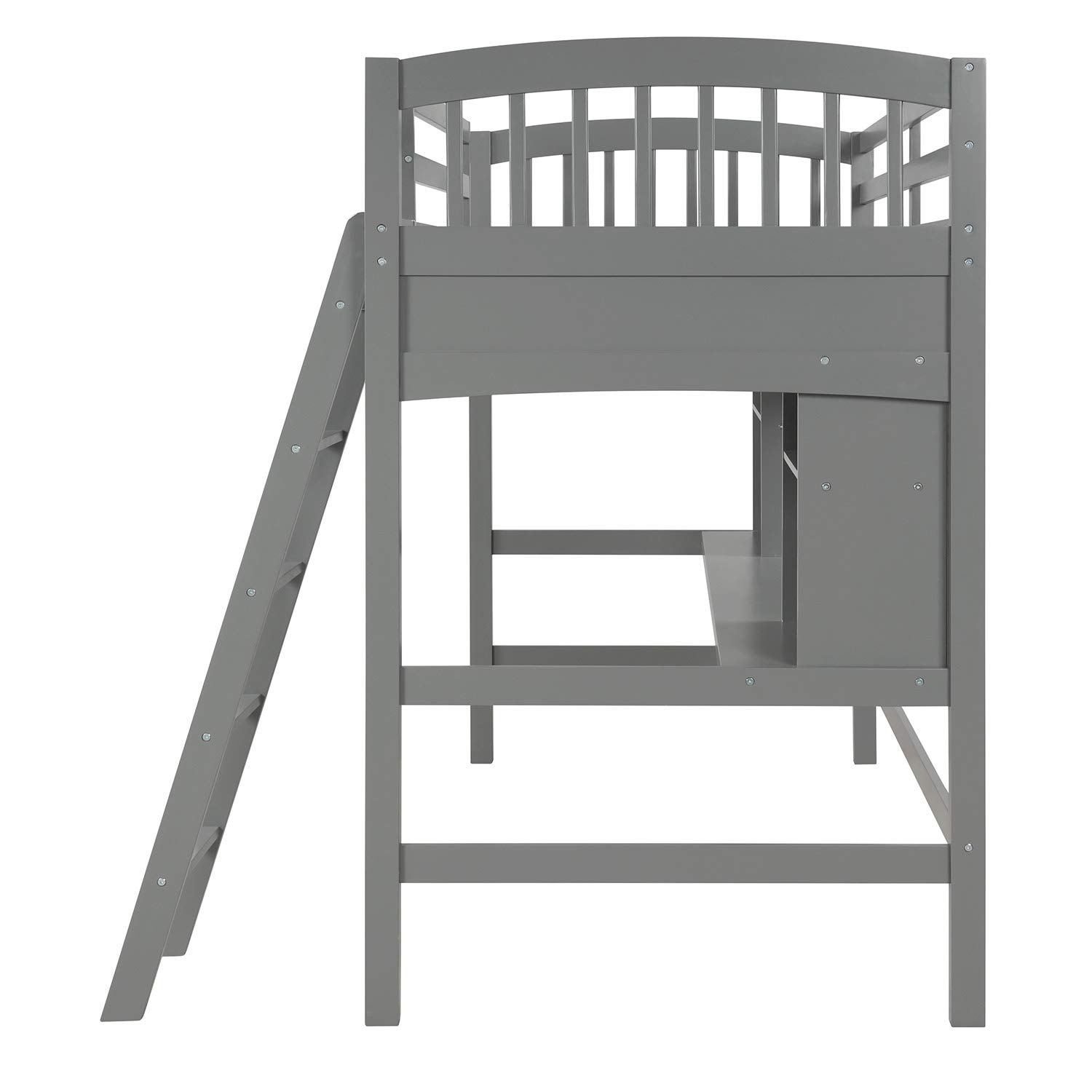 Merax Twin Size Loft Bed with Desk and Shelves - Solid Wood Loft Bed Frame in Gray | Space-Saving Study & Sleep Solution for Small Bedrooms, Dorms & Kids Rooms