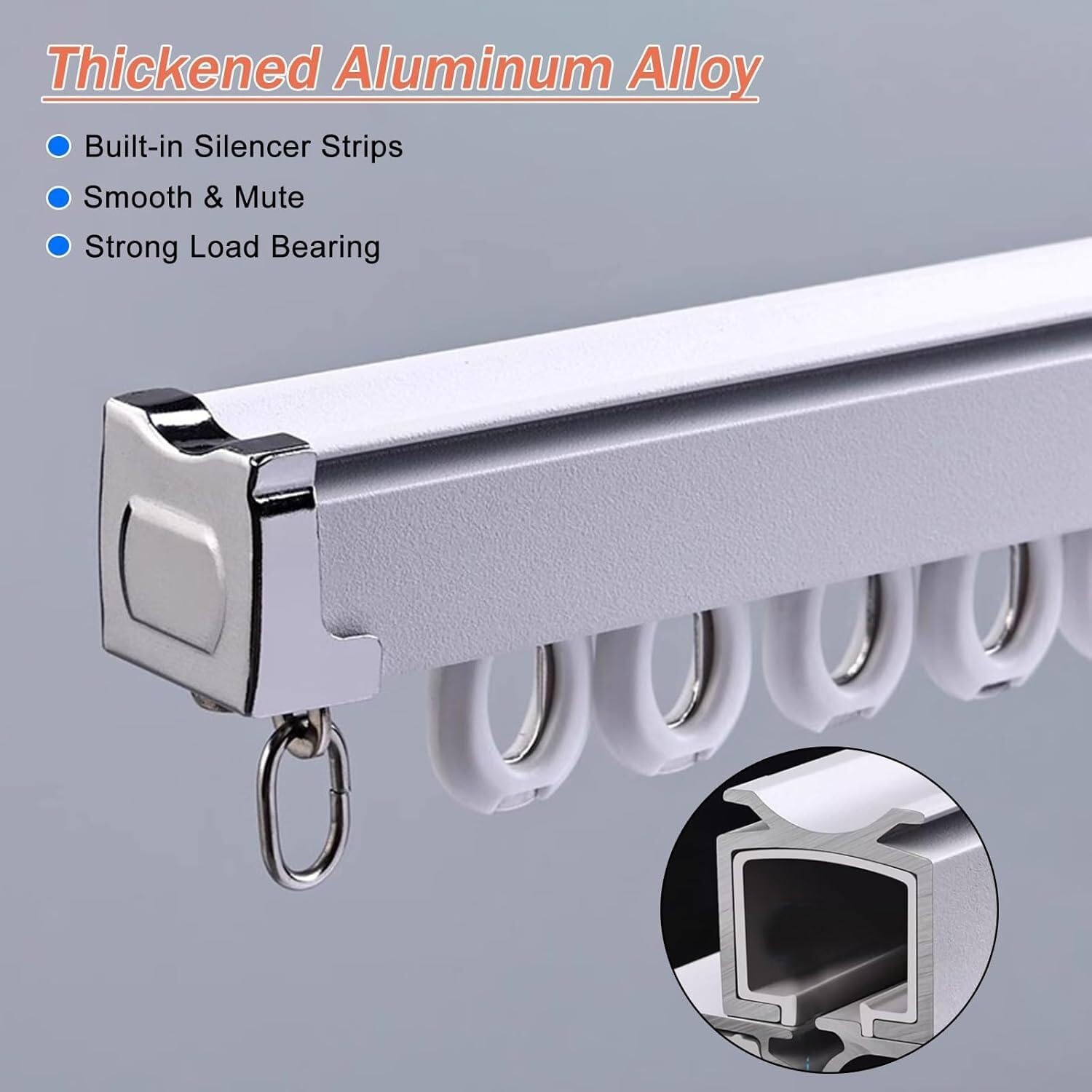 Heavy Duty Aluminum Curtain Track with Gliders & Hooks - 8m/26.2ft Ceiling Mount Wrap-around Silent Sliding Shower Rod for Room Divider, Bedroom, Living Room & Bathroom Curtains | Durable & Noise-Free Solution for Home & Office Spaces