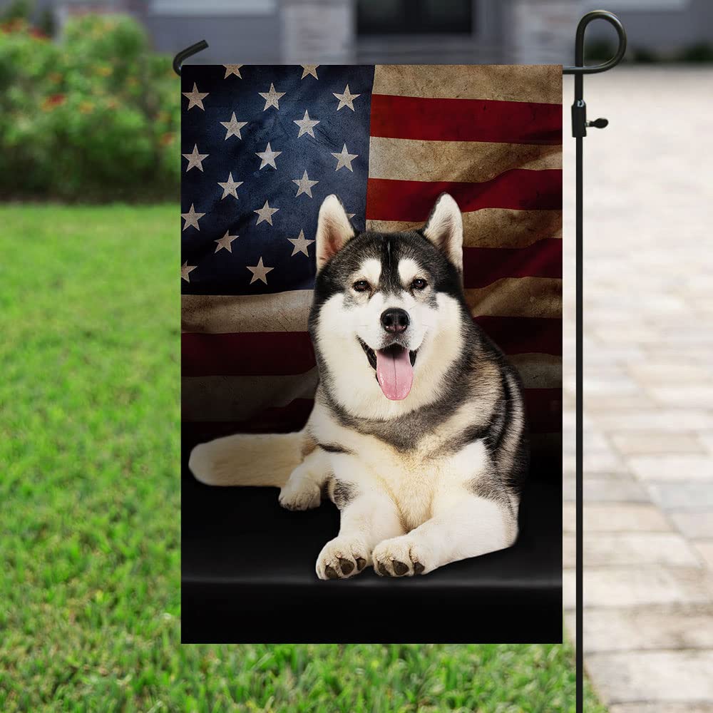 American Flag with Siberian Husky Design - Patriotic Dog Lover Outdoor Decorative Flag for Yard, Garden, and Home - Perfect for Backyard, Porch, and Patriotic Events