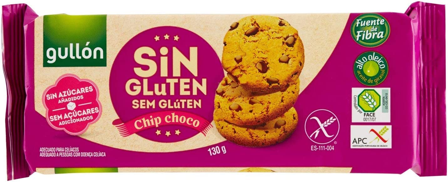 Gullon Gluten Free Dark Chocolate Chip Cookies - 4 Pack (130g Each) | Crunchy, Delicious & Healthy Snack for Kids, Adults & Celiac Diet | Perfect for Lunchboxes, Tea Time & On-the-Go Snacking