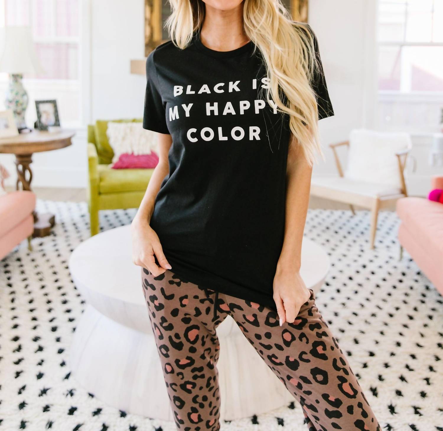 Black Is My Happy Color Graphic Tee - Trendy Cotton T-Shirt for Women - Perfect for Casual Wear, Street Style & Everyday Outfits