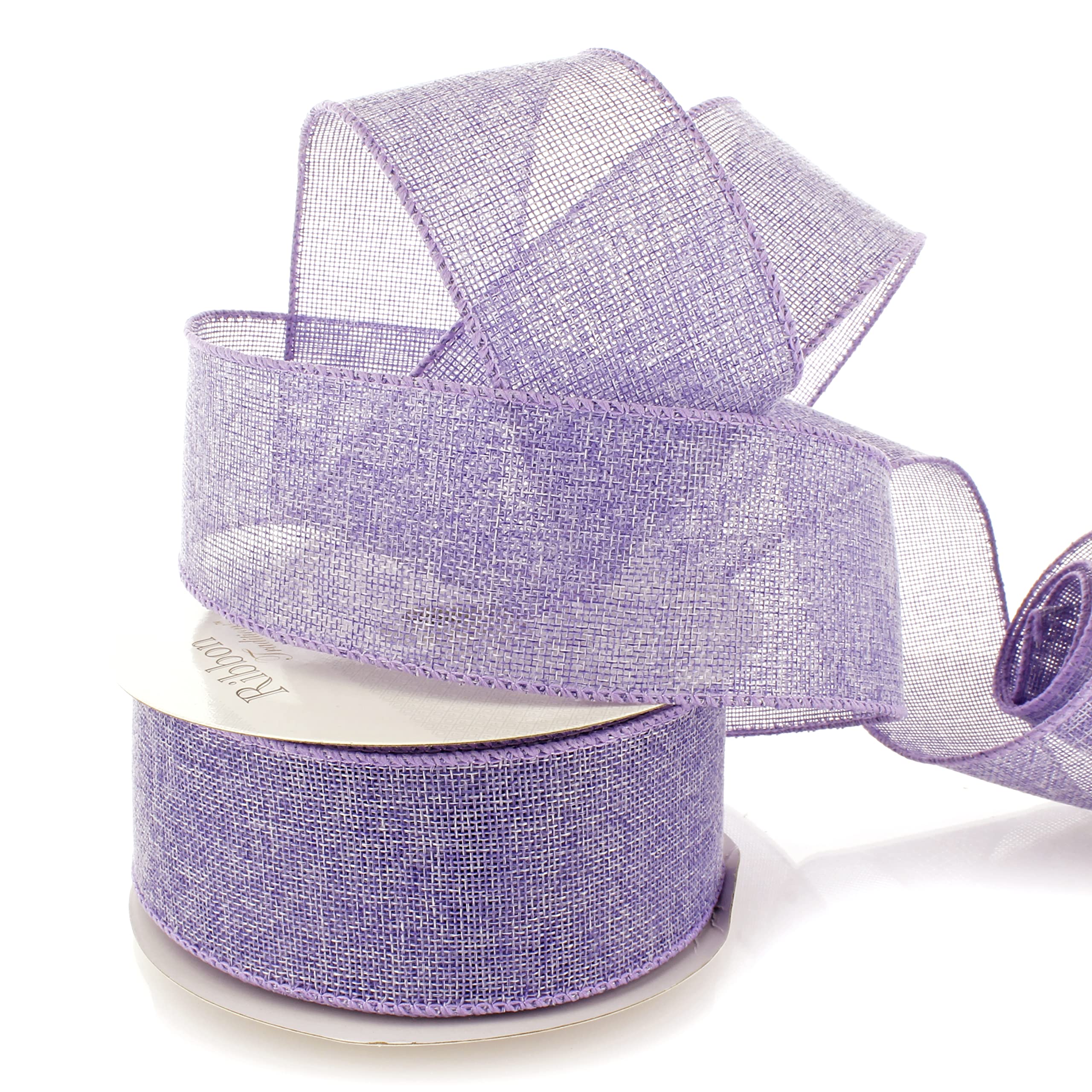 2.5 Inch Wired Burlap Ribbon for Hair Bows - Lavender Center Ribbon (10 Yards) - Perfect for DIY Crafts, Gift Wrapping, and Wedding Decorations