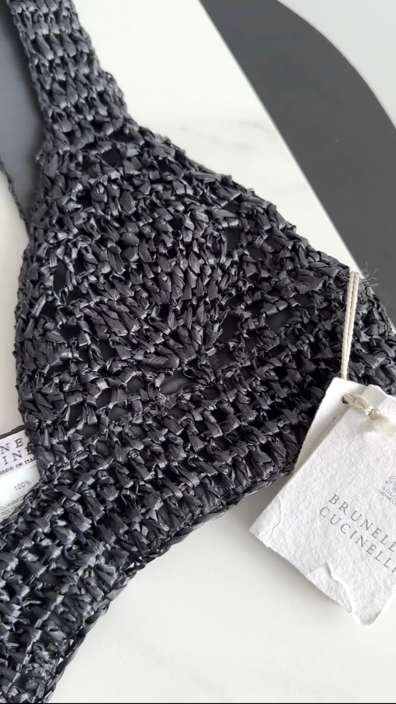 Brunello Cucinelli Charcoal Grey Raffia Straw Crop Bra Top - Women's XS Summer Beachwear for Vacation & Boho Fashion