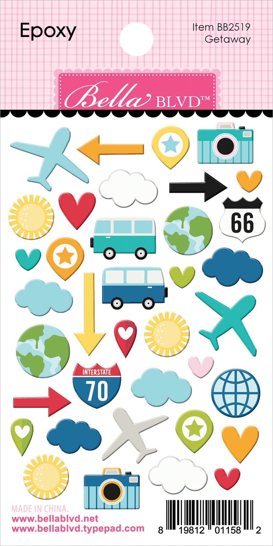 Bella Blvd Getaway Time to Travel Stickers - Scrapbooking, Journaling, DIY Projects for Travel Enthusiasts