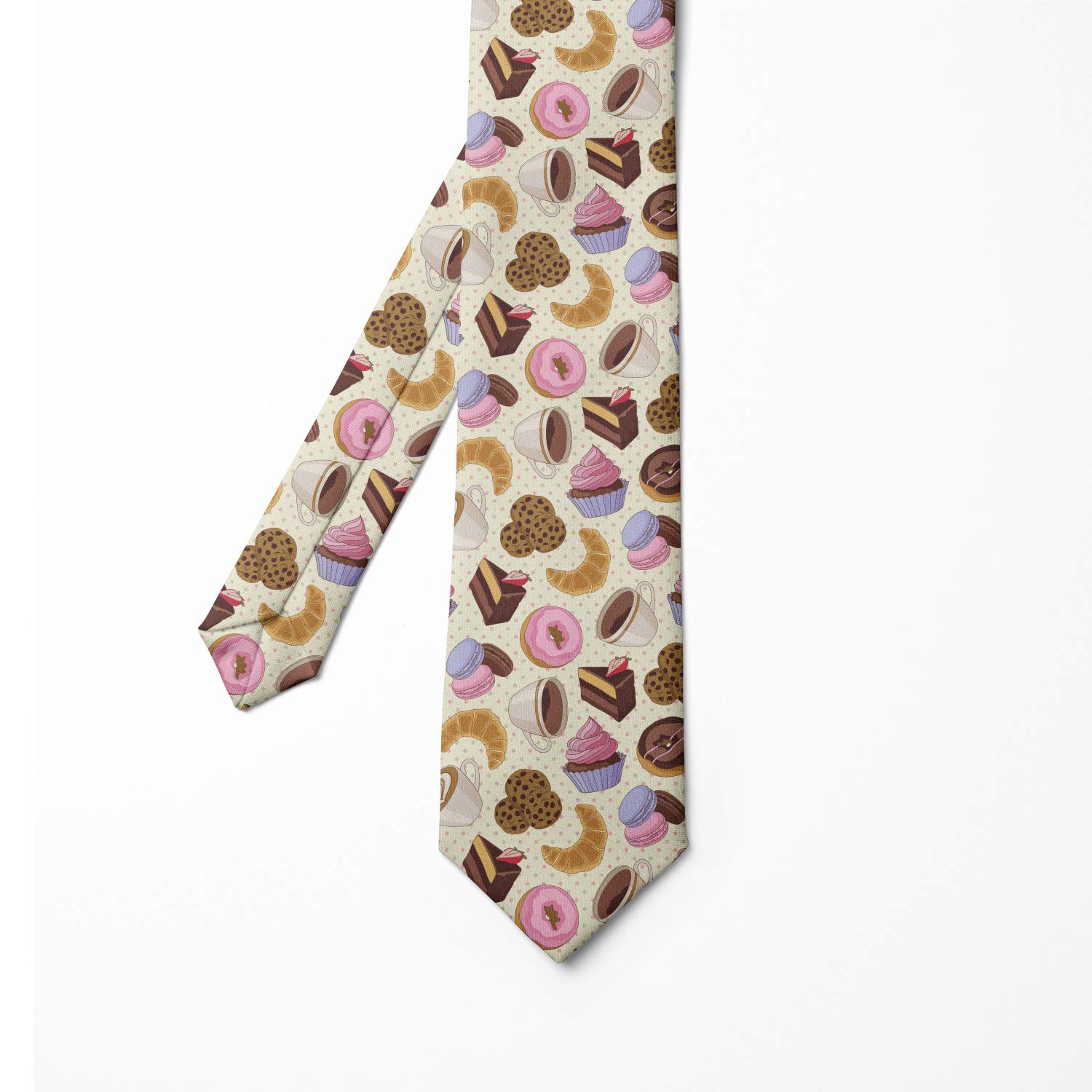 Ambesonne Men's Necktie - Coffee Cups & Cookies Print, 3.7