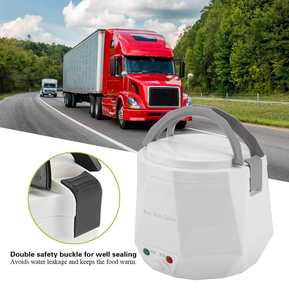 Fdit Mini Rice Cooker 1.3L 24V 180W Portable Electric Rice Cooker & Food Steamer for Truck, Car, RV - Perfect for Cooking Rice, Soup, Porridge, Noodles | Compact & White Design for Travel, Camping & Road Trips
