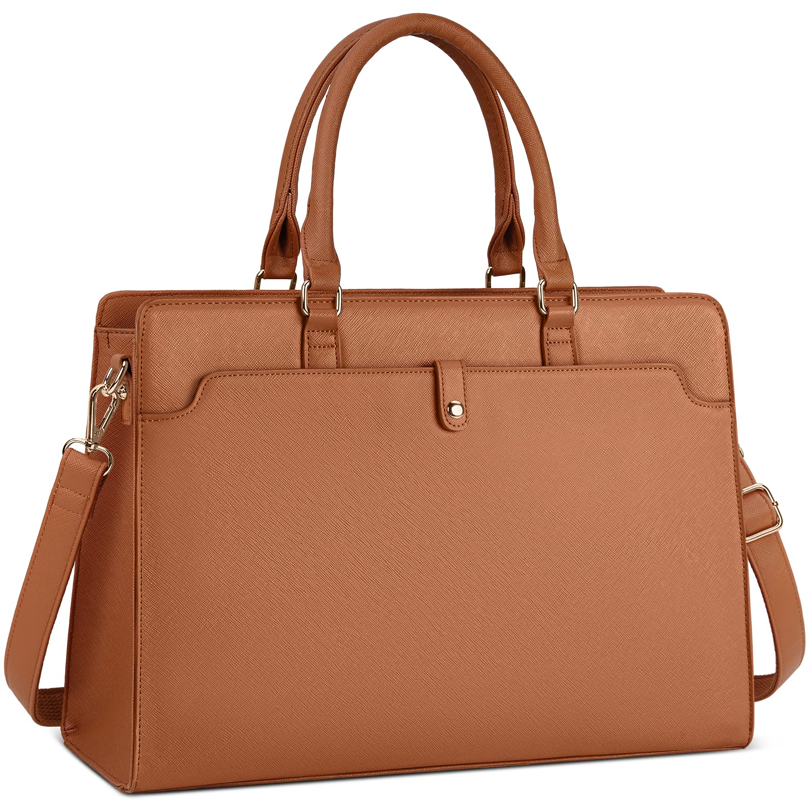 Stylish 15.6 Inch Leather Laptop Tote Bag for Women - Waterproof Large Capacity Work Bag, Professional Business Briefcase & Travel Handbag (Orange Brown) - Perfect for Office Commute, Business Trips & Daily Work Essentials