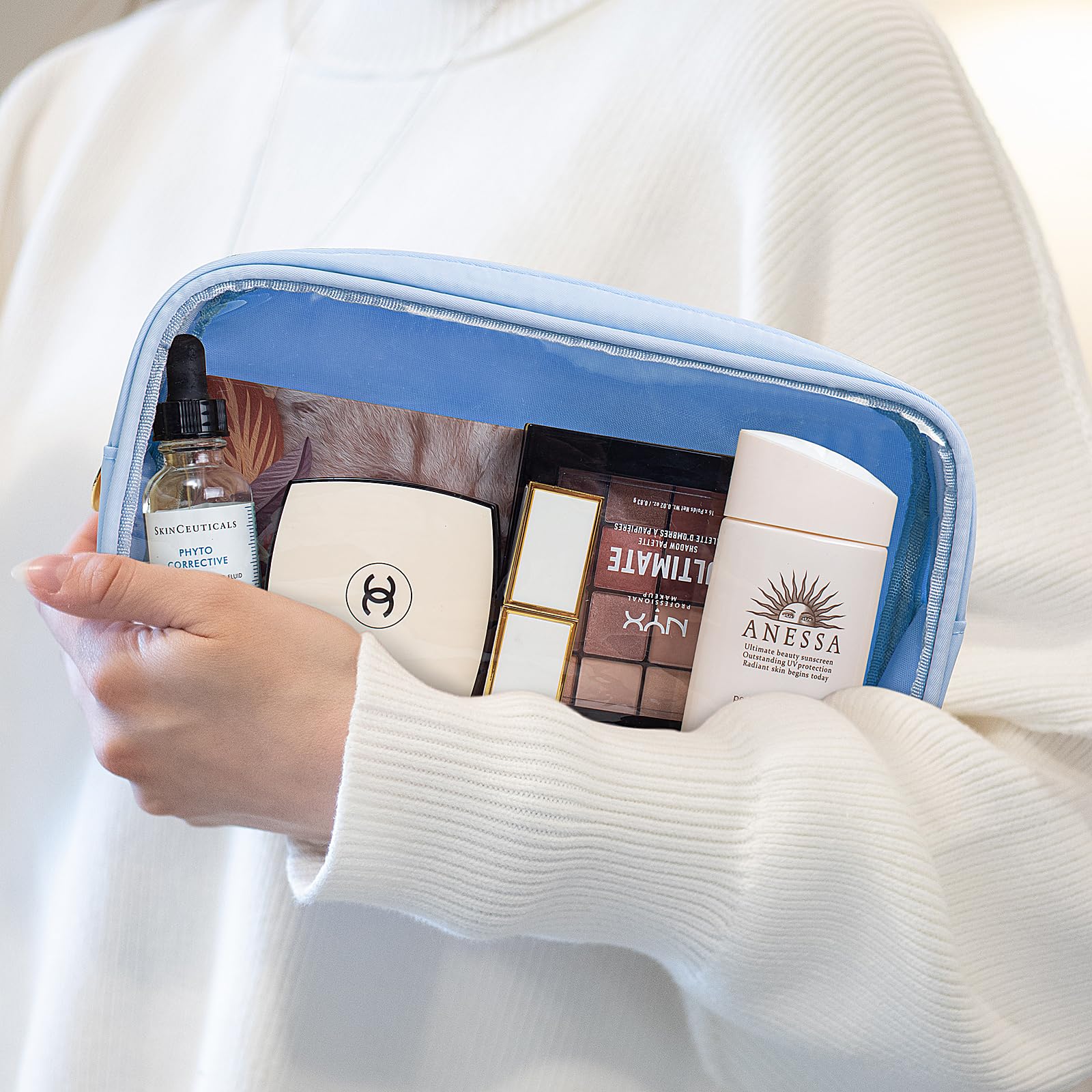 2Pcs Clear Makeup Bags - TSA Approved Travel Toiletry Organizer for Women & Girls (Blue Set) - Perfect for Cosmetics & Car Essentials