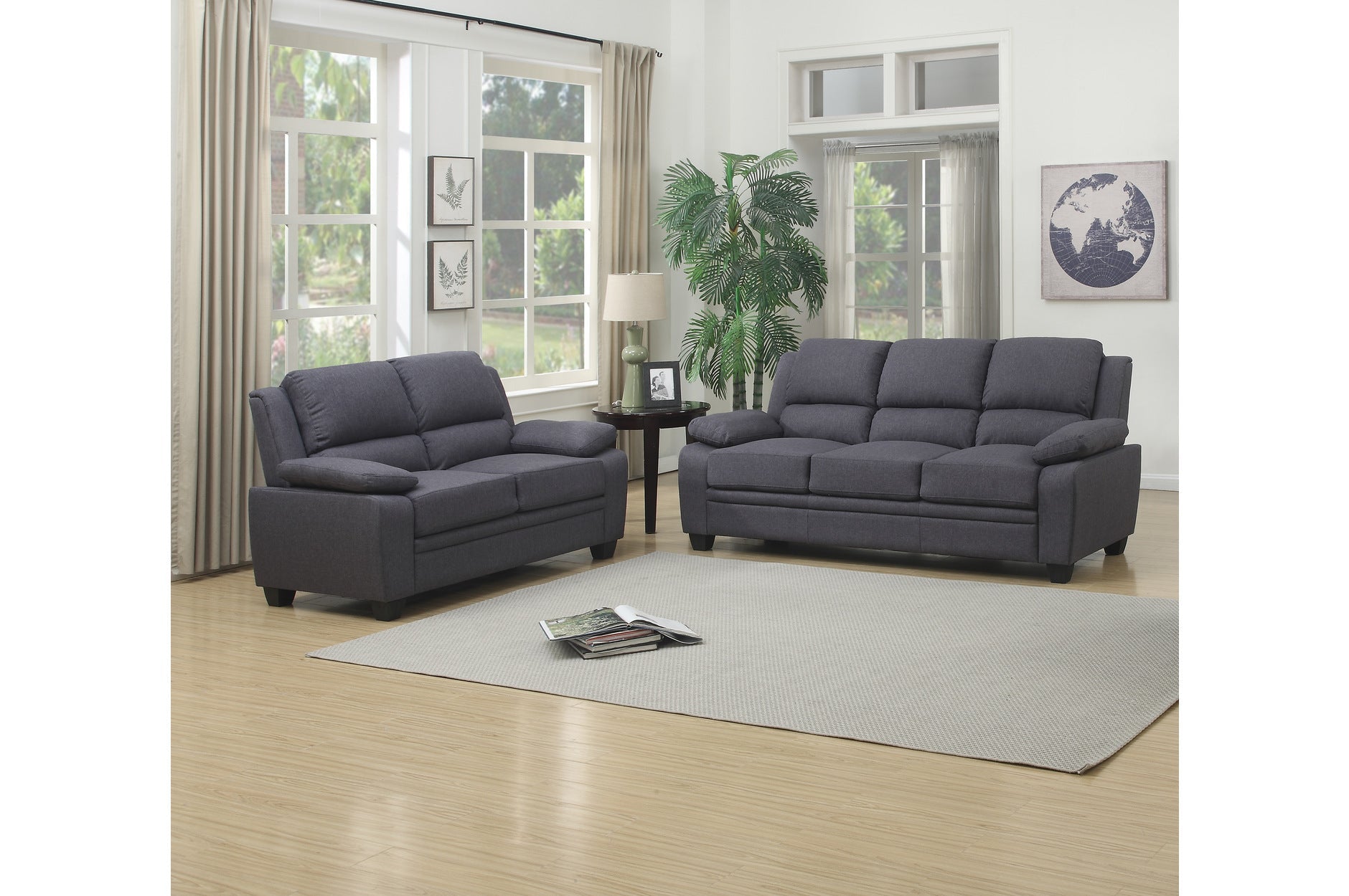 Luxury Grey Fabric Sofa Set with High Back & Arm Pillows - Modern Living Room Furniture for Home & Office Comfort