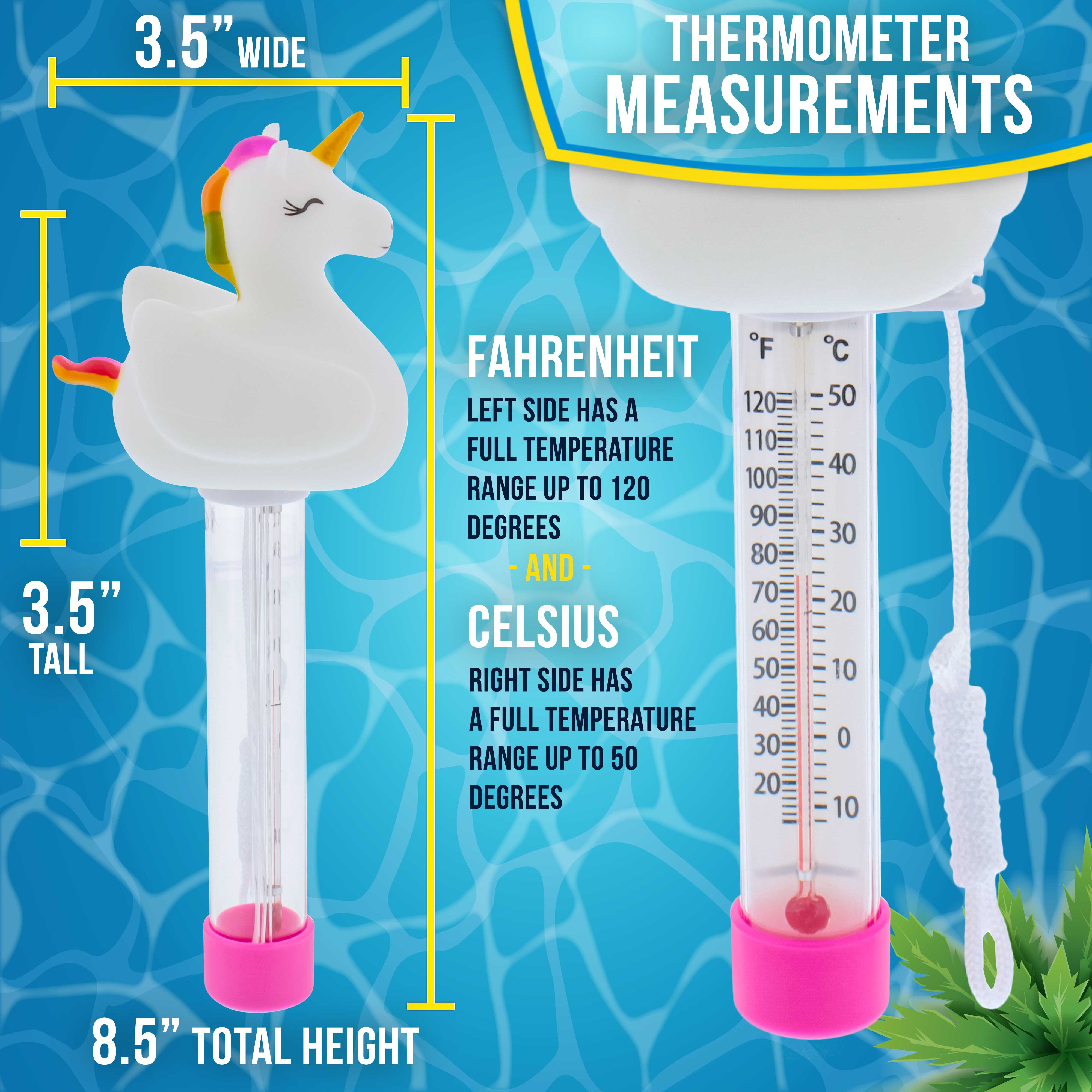 Floating Unicorn Thermometer for Pools & Spas - Easy Read 120°F/50°C Temperature Display - Fun & Functional for Kids Pools, Hot Tubs, Backyard Swimming - Perfect Pool Accessory for Summer Fun