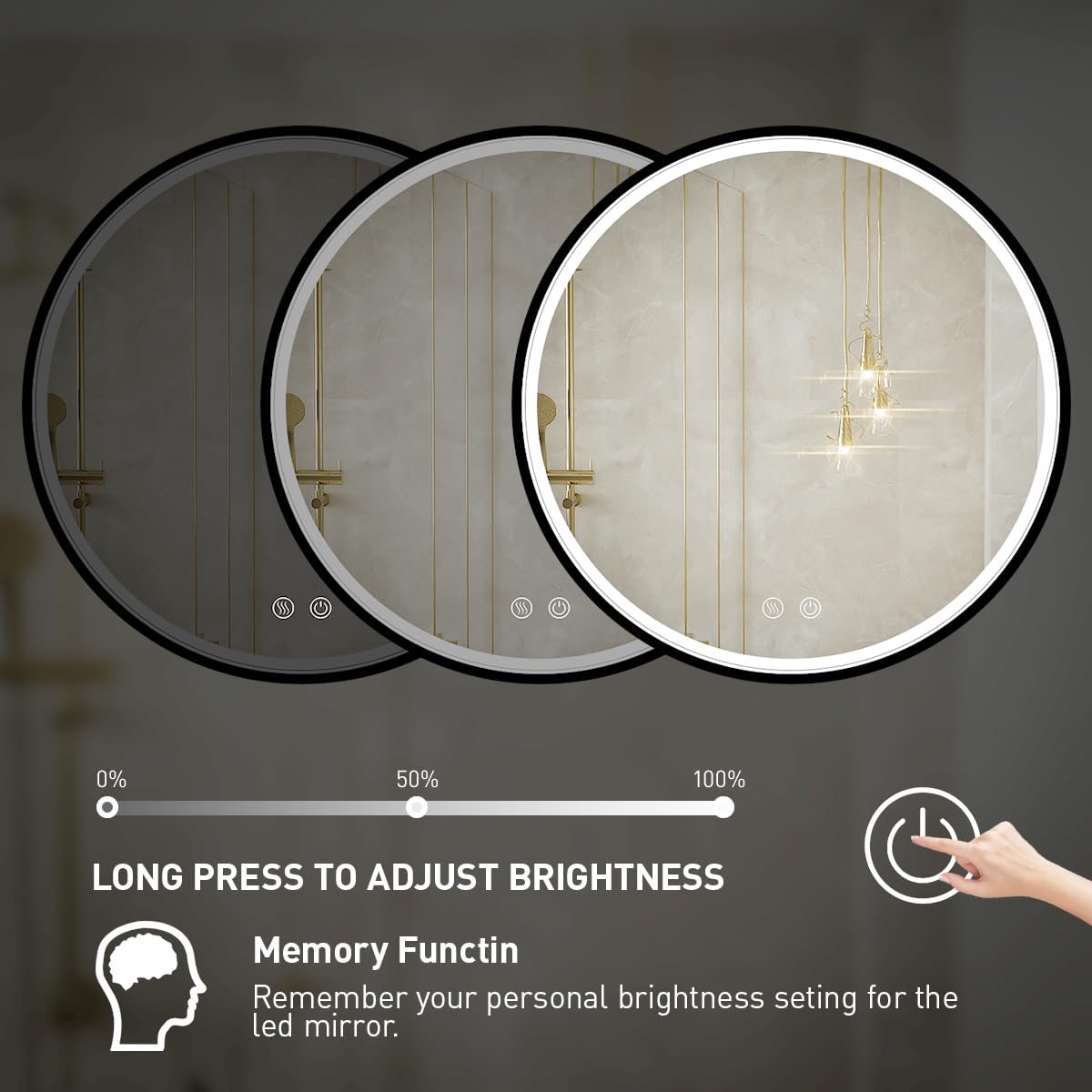 36 Inch LED Round Bathroom Mirror with Light - Black Metal Frame, 6000K Vanity Mirror, Wall Mounted, Anti-Fog, Dimmable Touch Switch, Waterproof IP54 - Perfect for Makeup, Shaving & Home Decor