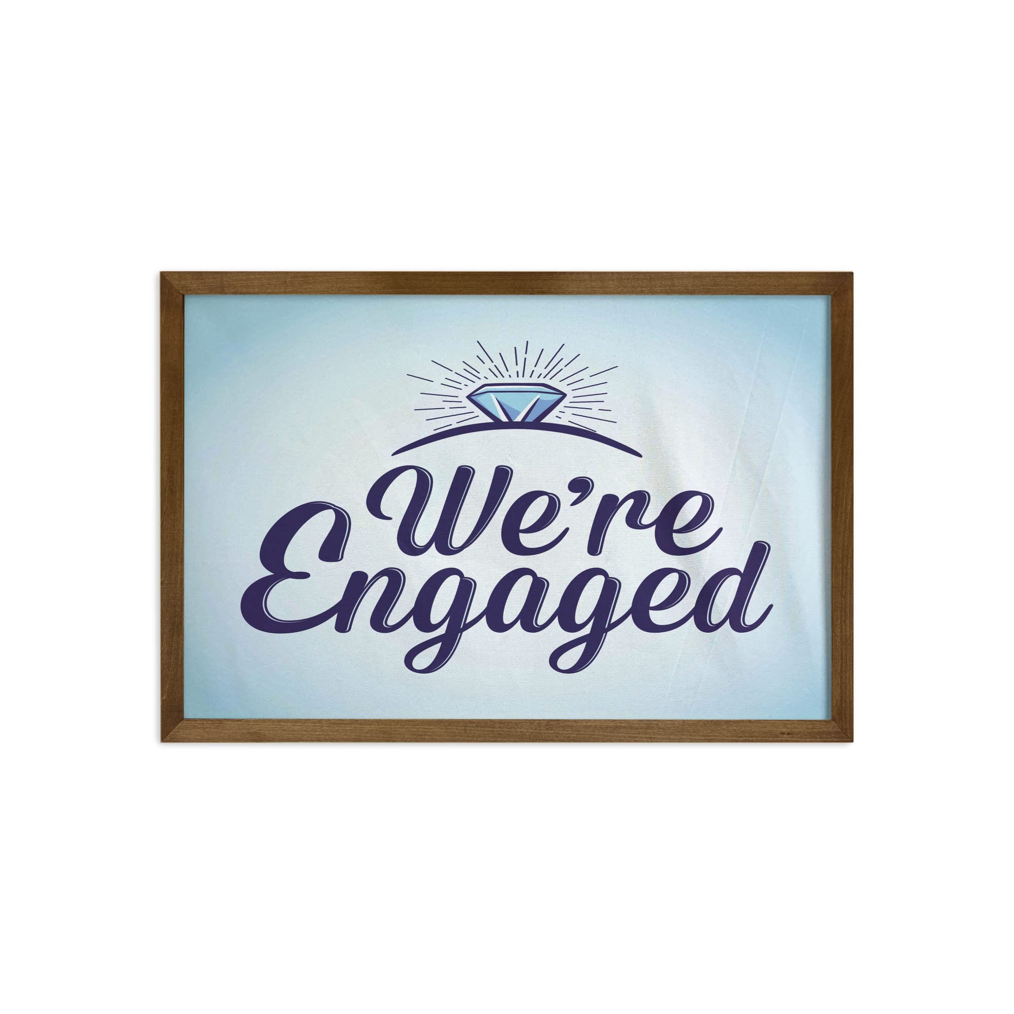 Ambesonne Engagement Party Wall Art - 'We Are Engaged' Wedding Announcement Decor with Teak Wood Frame - 35