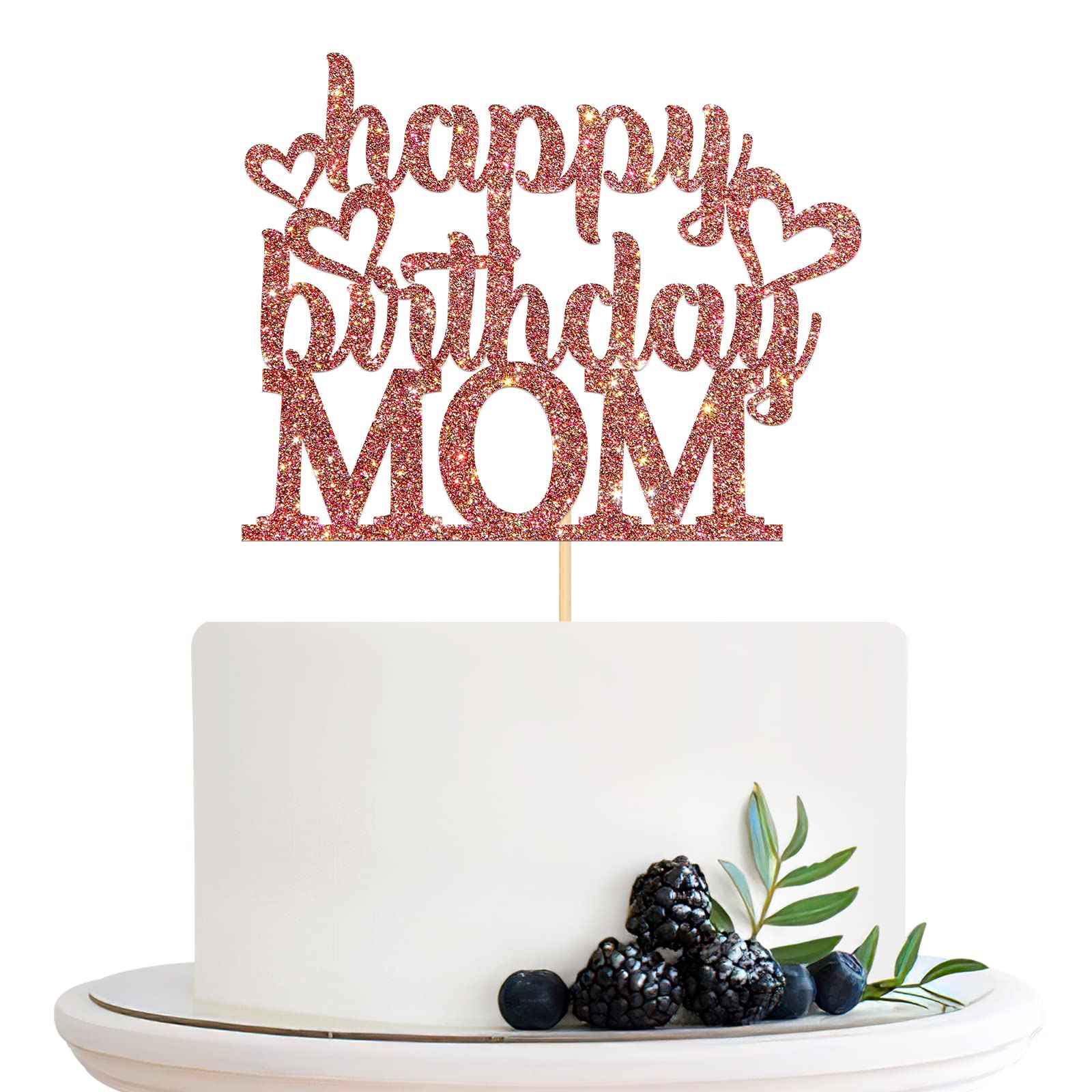 Happy Birthday Mom Cake Topper - Rose Gold Glitter Cake Decorations for Mother's Birthday Party | Perfect for Women's Birthday Cakes, Mother's Day Celebrations & Special Occasions