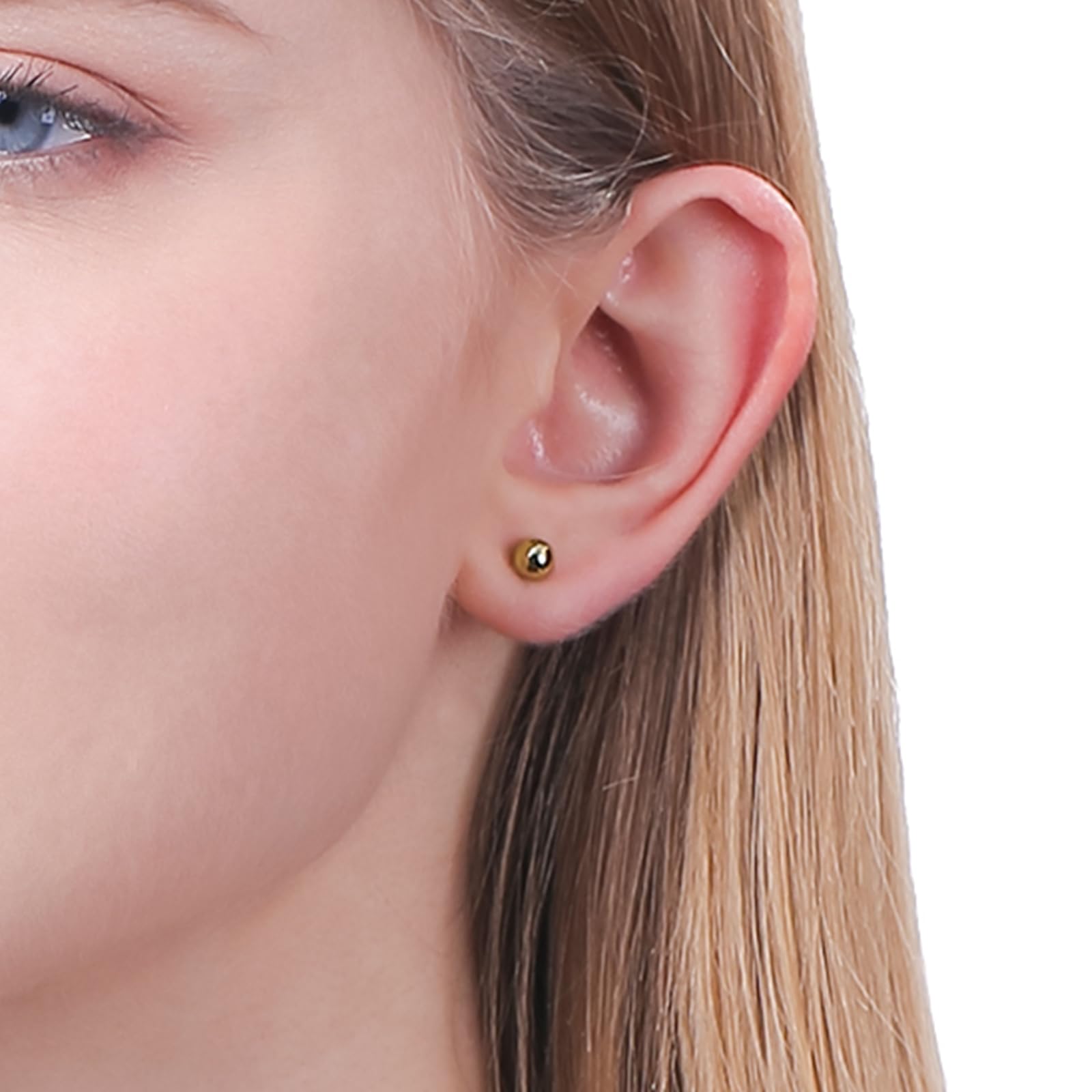 Hypoallergenic Gold Flat Back Stud Earrings for Women - ToHeart Stud Ball Earrings | Perfect for Everyday Wear, Parties & Gifts