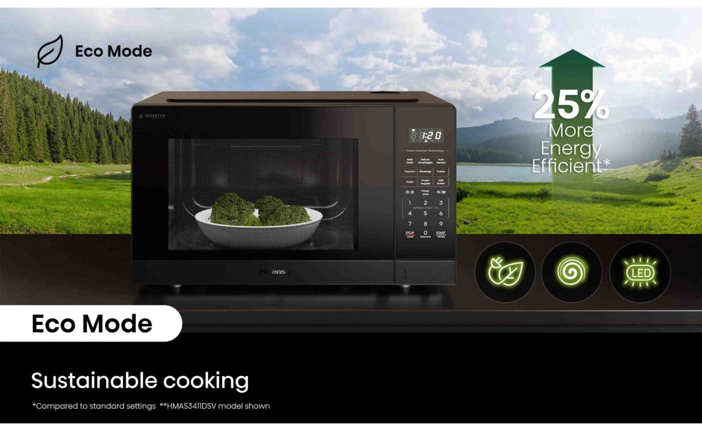 Hisense 25L 900W Countertop Microwave Oven in White (HMAS2509WP) - Perfect for Small Kitchens, Dorms & Offices