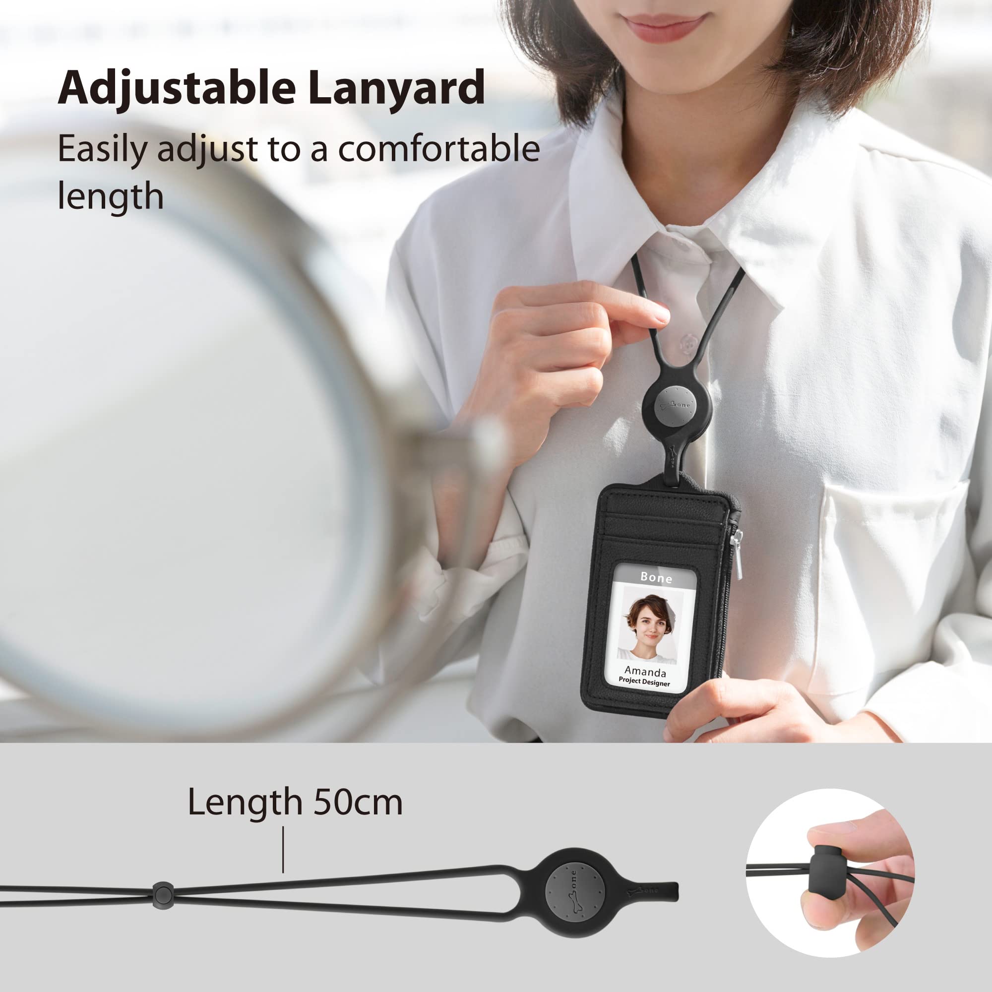 Genuine Leather ID Badge Holder with Zipper & Card Slots - for Office, School & Keys