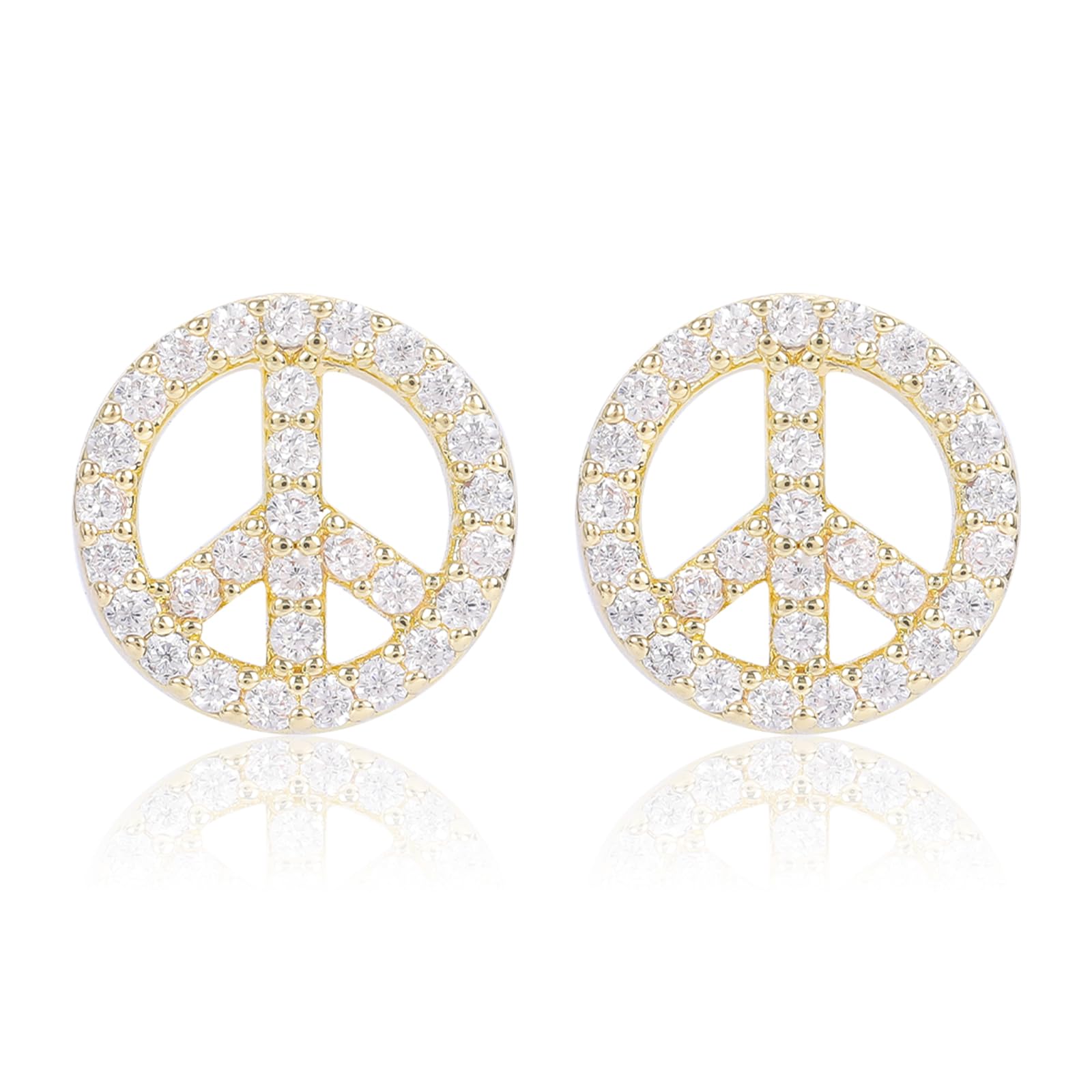 Peace Sign Stud Earrings for Women & Girls - Cubic Zirconia CZ Round Stud Earrings - Simple & Elegant Jewelry Gift for Her - Perfect for Parties, Festivals, Birthdays & Everyday Wear