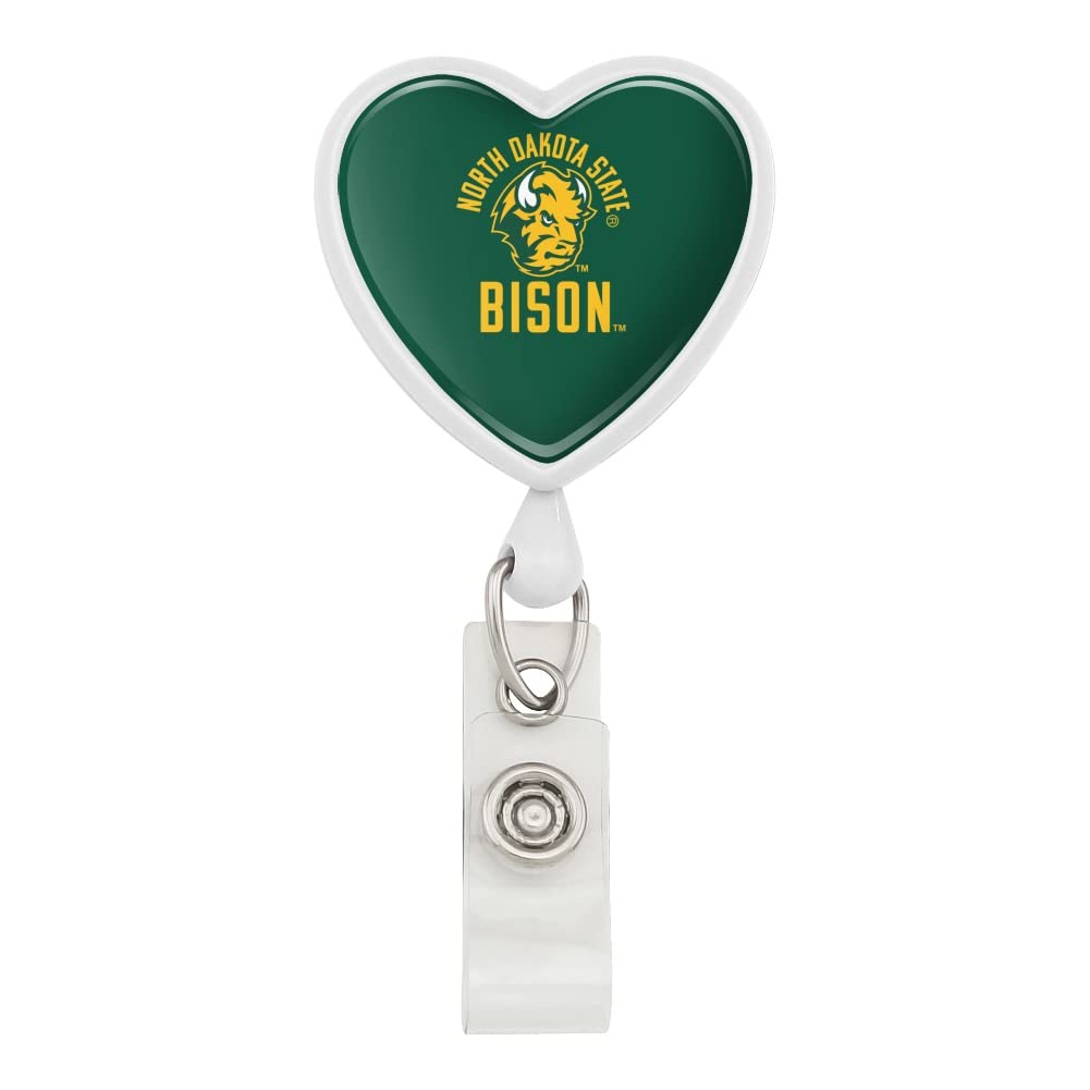 North Dakota State Bison Heart Lanyard with Retractable Reel - Durable ID Badge Holder for Work, School & Events - Perfect for Teachers, Nurses and Office Professionals