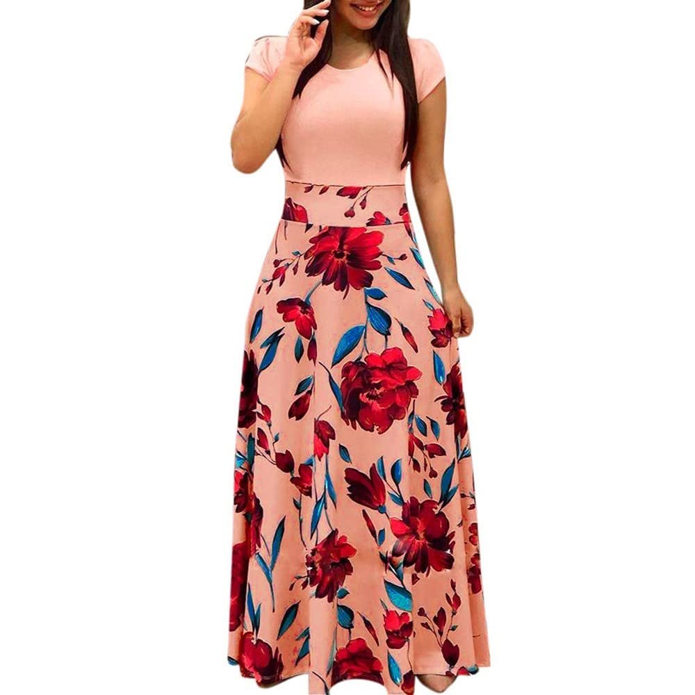EOPUING Women's Long Summer Dresses - Polka Dot & Floral Print A-Line Maxi Dress with Stretch Empire Waist | Cottagecore Style for Beach, Wedding & Casual Outings