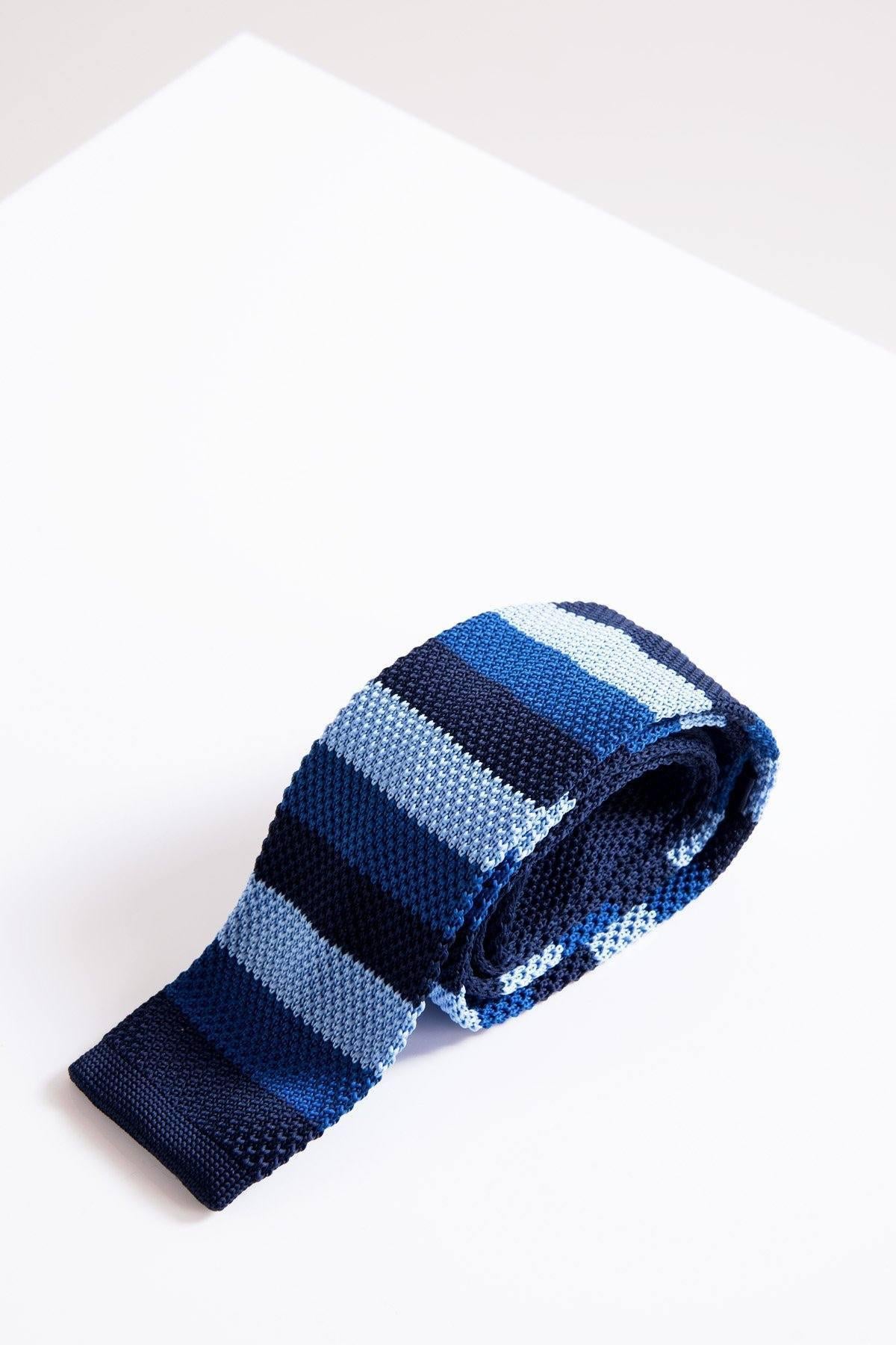 KT Blue Stripe Knitted Tie for Men - Stylish Casual & Formal Necktie - Perfect for Office, Wedding & Business Events