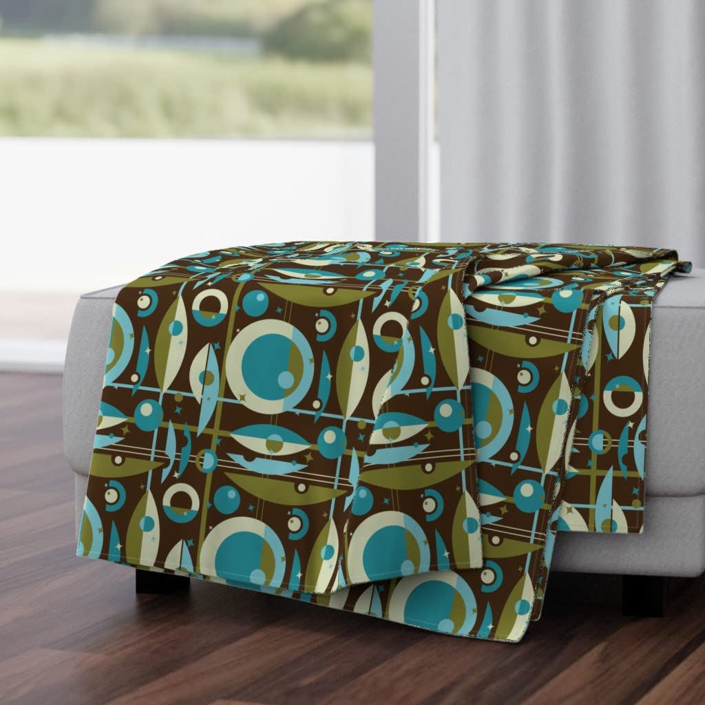 Soft Plush Minky Throw Blanket 50x70 Inches - Teal Olive Geometric Star Vintage Retro Mid Century Design | Cozy Couch Blanket for Living Room, Bedroom & Gift Giving