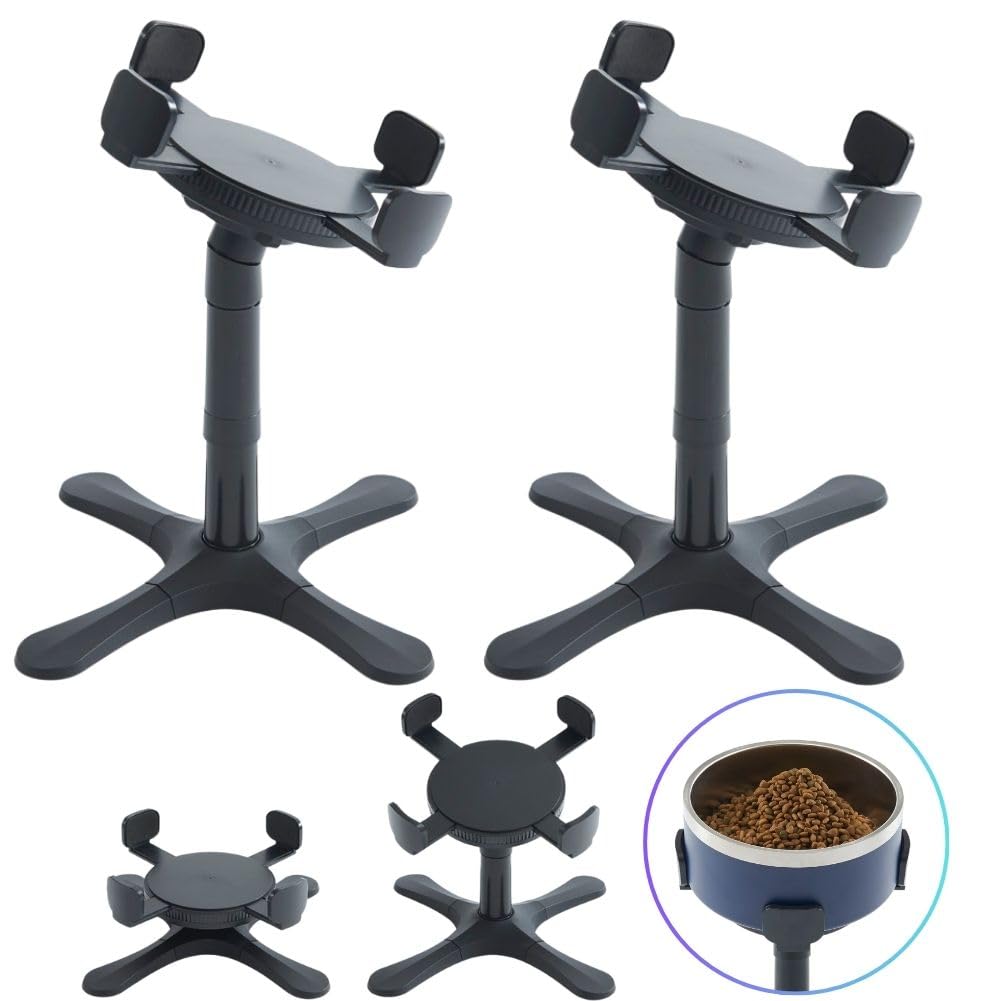 Elevated Adjustable Dog Bowl Stand - 3 Height Adjustable Feeding Station for Medium & Large Dogs - Compatible with Most Bowls (2 Pack) - Perfect for Dining, Training & Outdoor Use