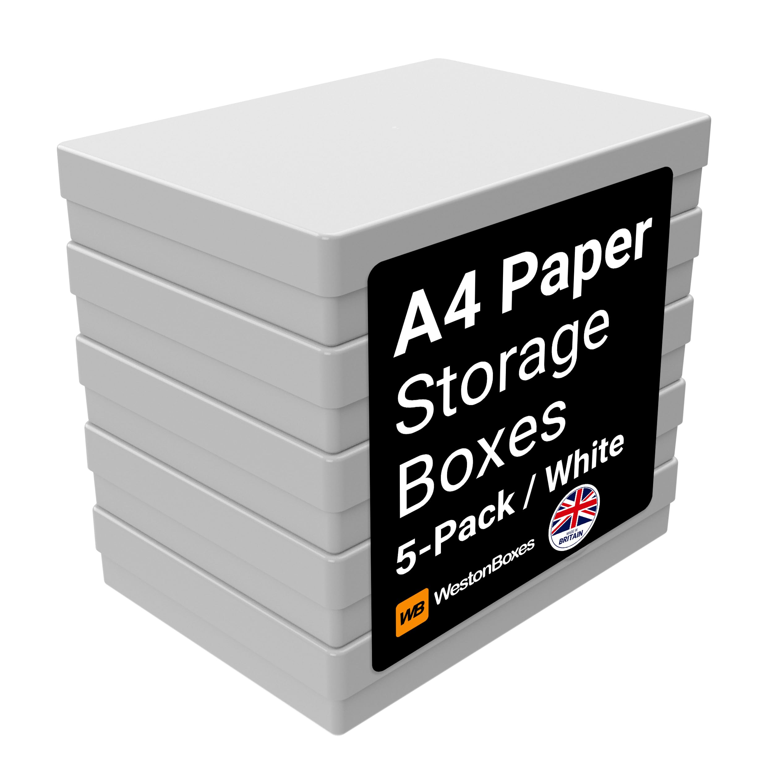 WestonBoxes A4 Opaque White Craft Storage Boxes with Lids - 3.6L Impact Resistant Organizer for Art Supplies, Paper, Cards | Pack of 5 | Perfect for Artists, Scrapbooking & Office Organization