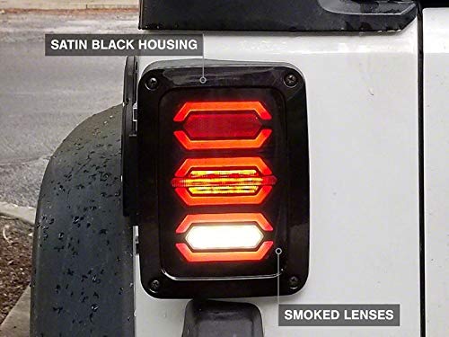 Raxiom LED Tail Lights for 07-18 Jeep Wrangler JK - Black Housing & Smoked Lens - High Visibility & Style Upgrade for Off-Road Adventures & Night Driving