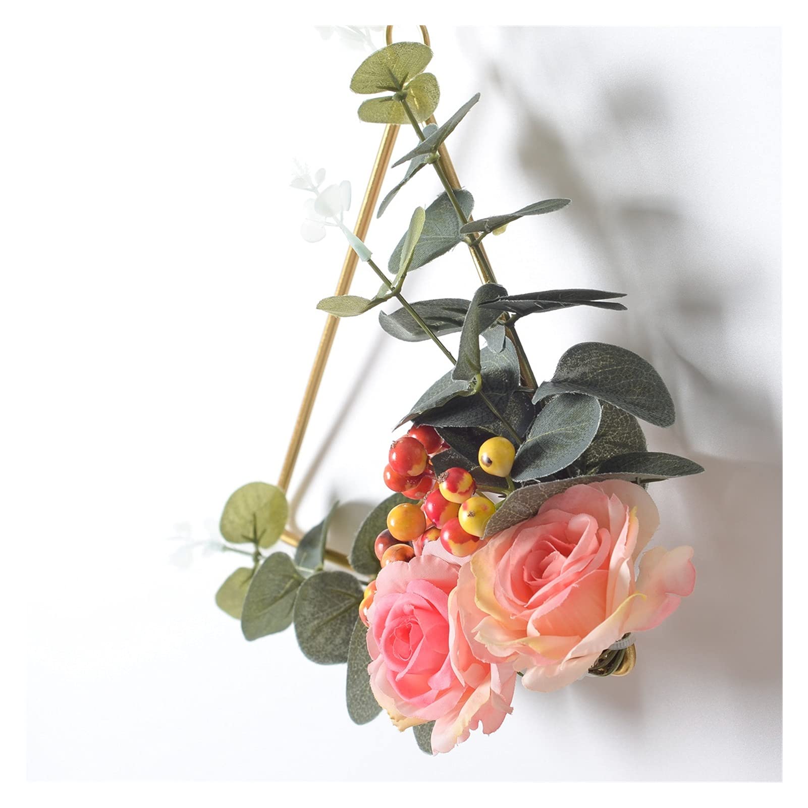 Artificial Eucalyptus Garland with Pink Roses and Berries - Fall Floral Wreath for Wedding Backdrop, Door Decor, Christmas Wall Hanging - Metal Ring Wreath Set for Home, Party & Seasonal Decorations