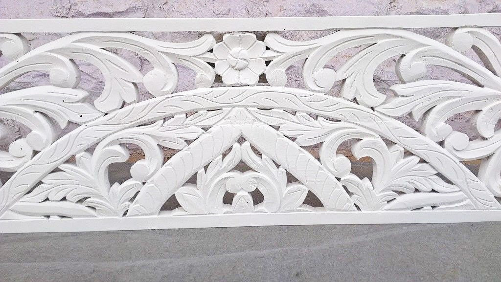 Hand Carved Indian Solid Wooden Amani Bed Frame - Queen Size White - Elegant Boho Bedroom Furniture for Master Bedroom or Guest Room