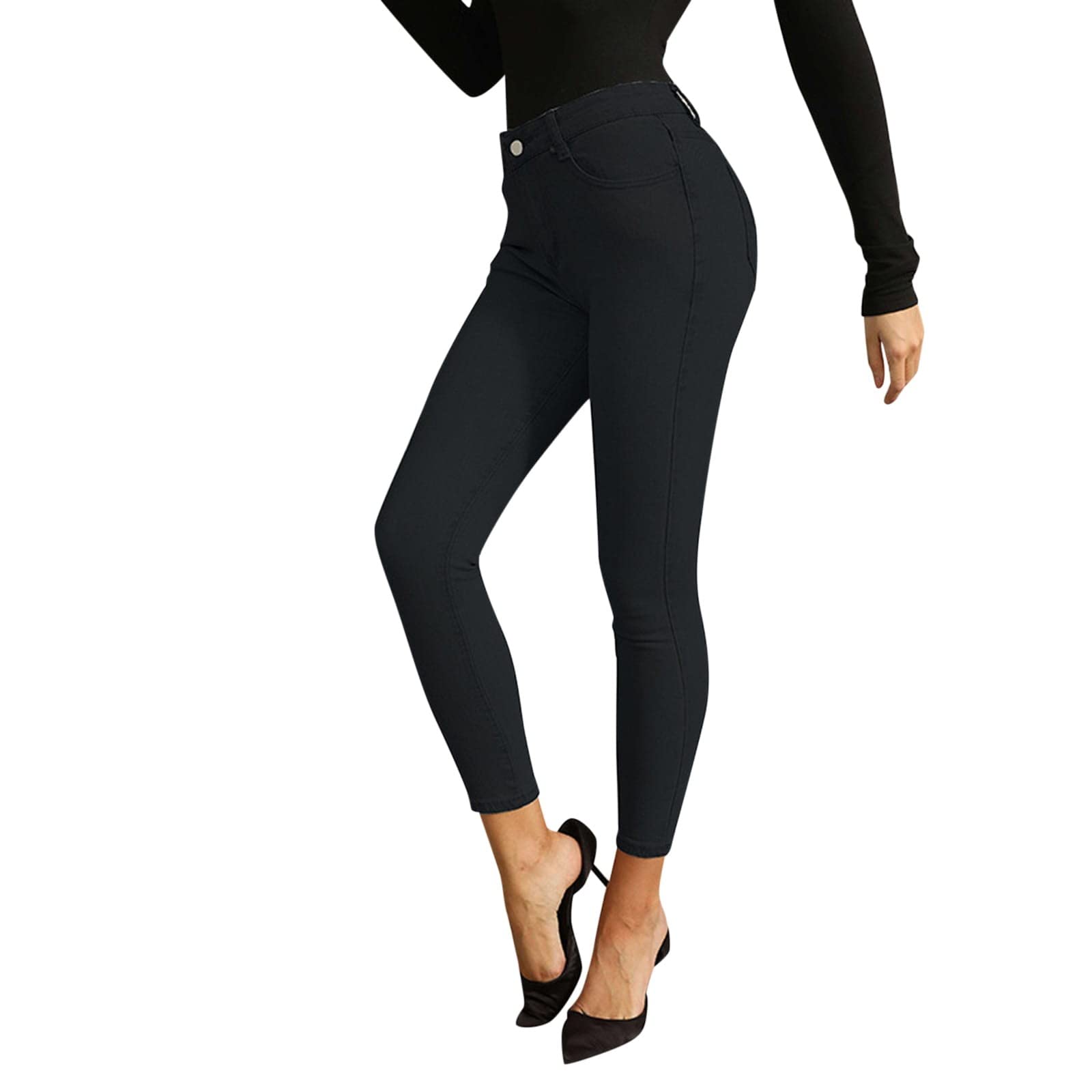 CKXZUI Women's High Waist Slim Fit Straight Jeans with Pockets - Solid Color Stretch Denim Pants for Casual Wear, Work & Everyday Outfits
