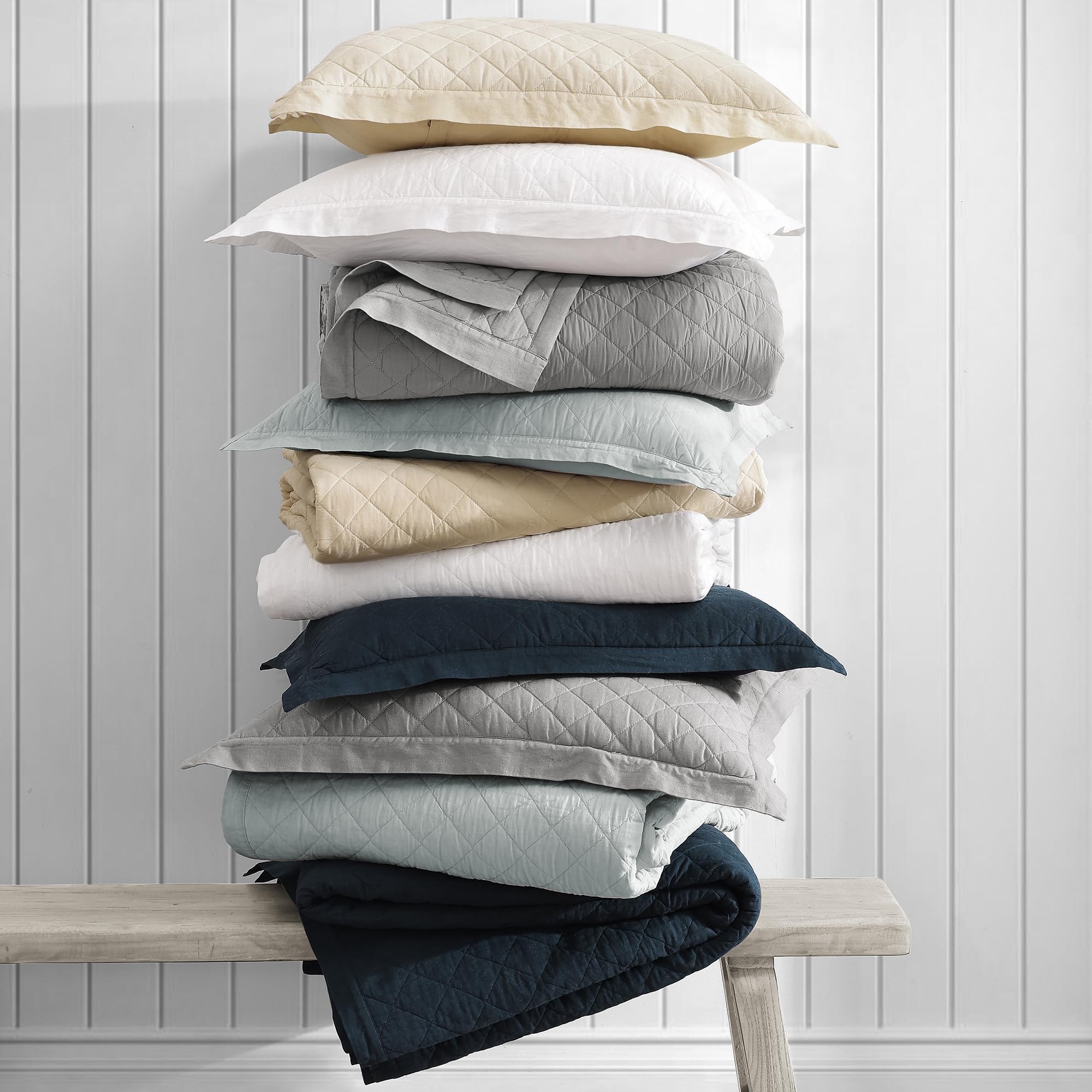Premium Linen Cotton Diamond Quilt King Size - Gray Solid Luxury Bedding Set | Soft Lightweight Bed Cover for Master Bedroom, Guest Room & Cozy Home Decor