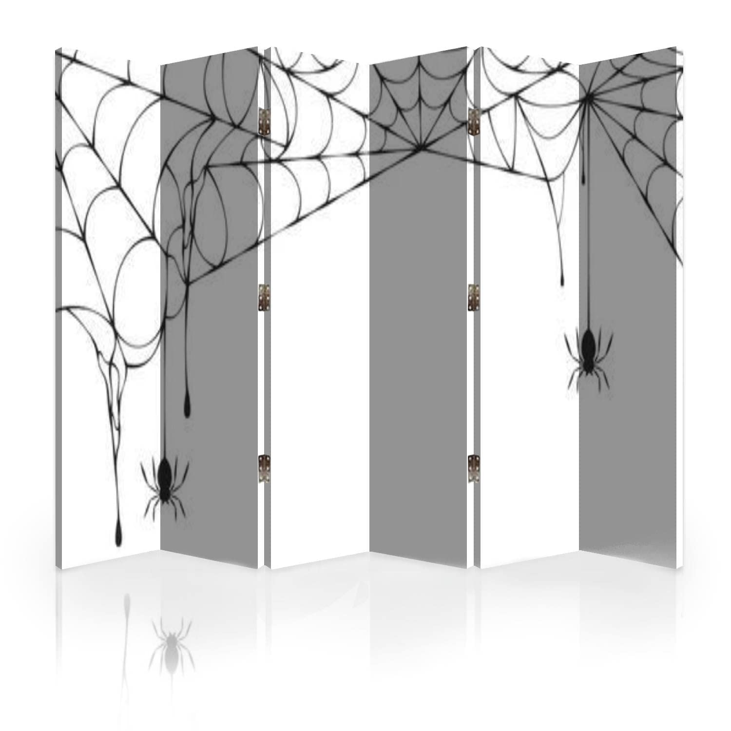 6-Panel Canvas Room Divider Screen with Halloween Spiderweb Border & Hanging Spiders - Folding Privacy Partition for Bedroom, Office & Event Decor | Isolated Room Separator & Wall Divider