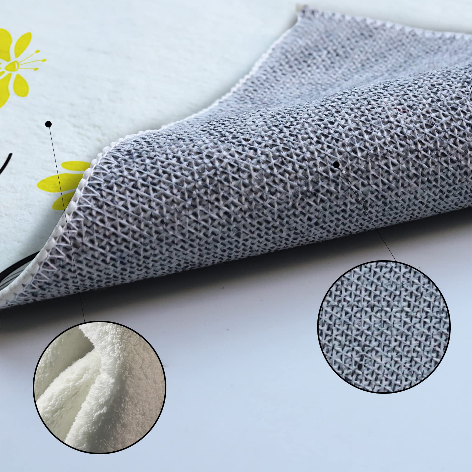 4'x7' Washable Area Runner Rug - Yellow Aqua Floral Petals with Striped Leaves & Geometric Lines for Kitchen, Living Room, Bathroom, Bedroom, Classroom | Modern Non-Slip Bath Mat for Home Decor & Pet-Friendly Spaces