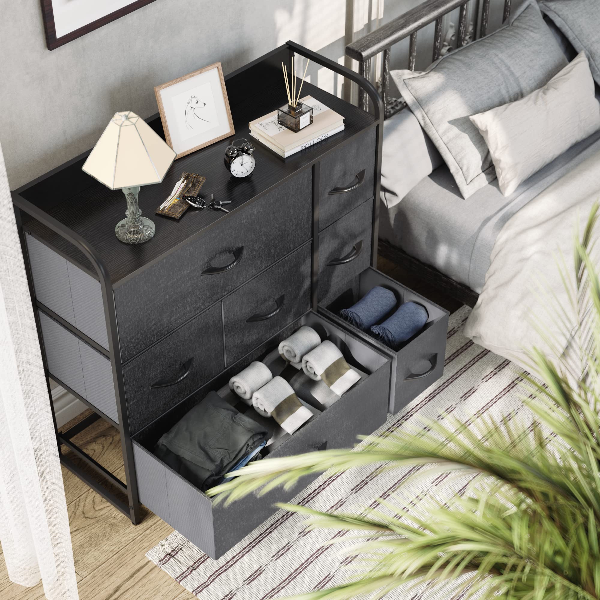 YITAHOME 7-Drawer Fabric Dresser Storage Tower - Black & Grey, 9-Drawer Fabric Storage Organizer Unit for Bedroom Closet, Clothes, Toys & Home Organization - Perfect for Small Spaces & Nursery Storage