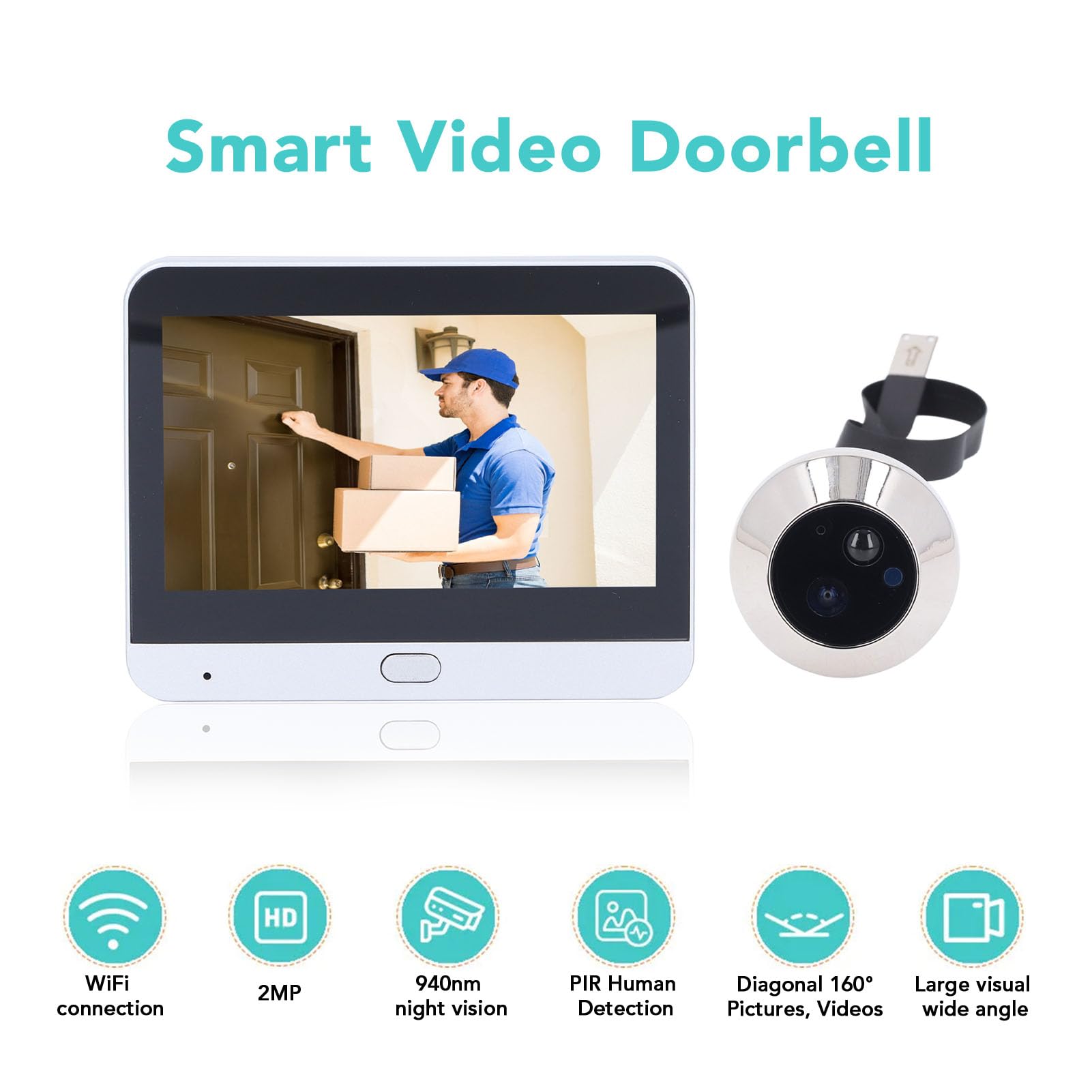 Yunseity 3MP 1080P Smart Video Door Peephole Camera with PIR Motion Detection & Night Vision - 4.3inch Visual Door Viewer for Apartments - Monitor Visitors & Enhance Home Security (Ideal for Front Doors, Rental Units & Smart Homes)