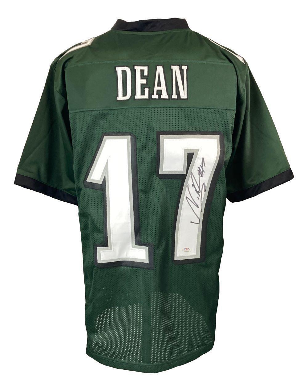 Authentic Nakobe Dean Philadelphia Eagles Signed Green Football Jersey with PSA/DNA Certification - Perfect for Eagles Fans, Sports Memorabilia Collectors, and Game Day Display