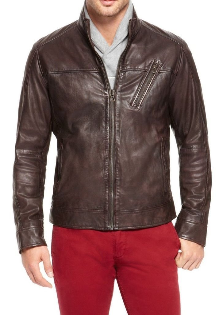 Premium Genuine Leather Biker Jacket for Men - Classic Brown Motorcycle Jacket - Stylish & Durable for Riding, Casual Wear & Outdoor Adventures