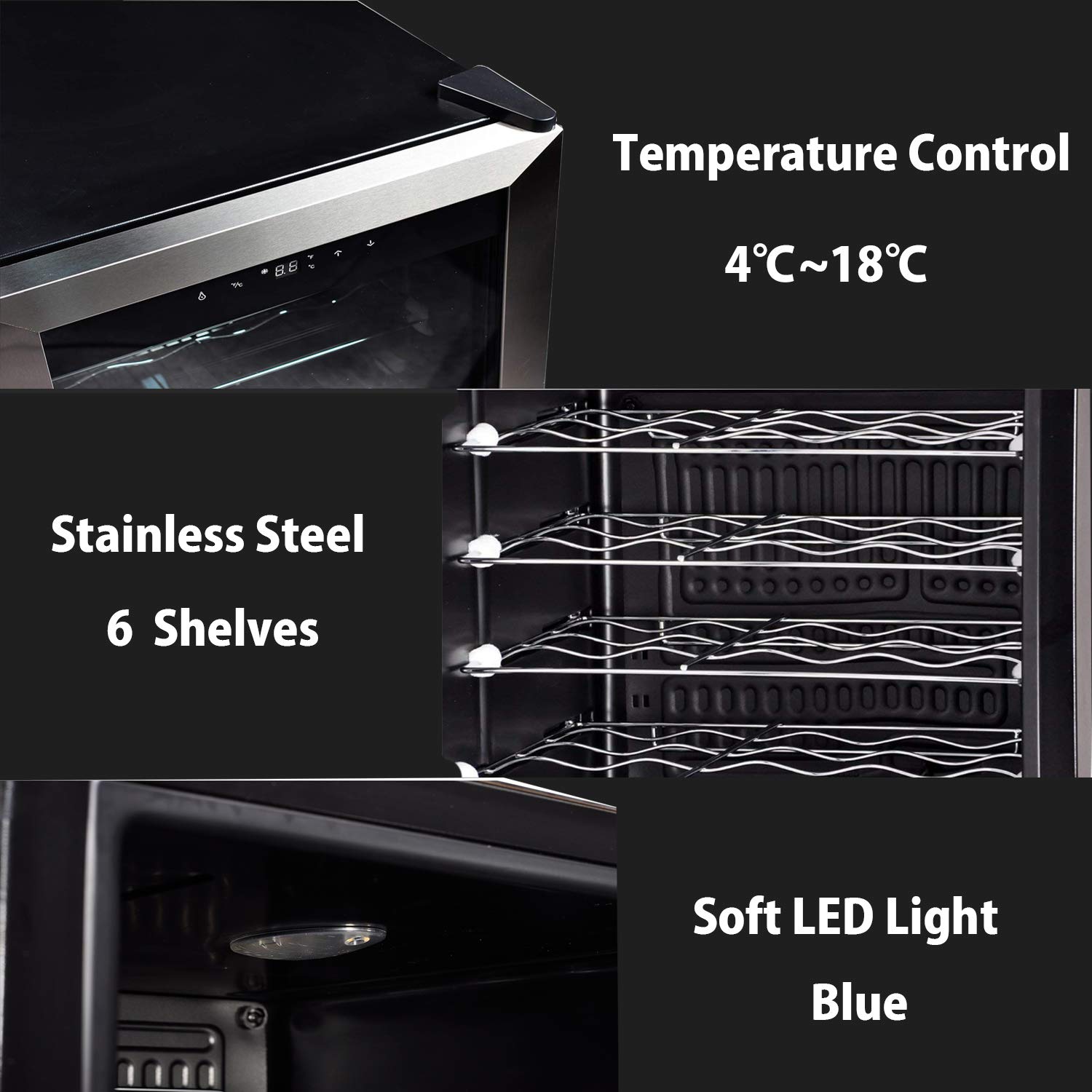 33 Bottle Wine Cooler - 48cm Under Counter Wine Fridge with Glass Door, Touch Screen & LED Light, 95L Capacity - Stainless Steel Frame, Black - Perfect for Kitchen, Bar, Restaurant & Home Cellar Storage